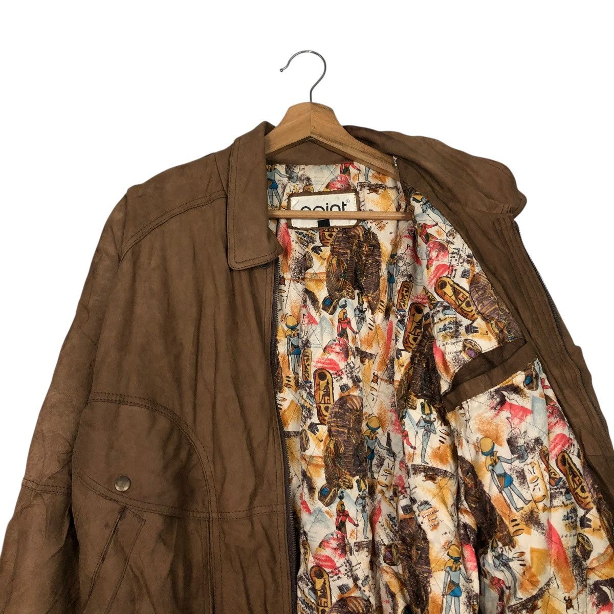 Japanese Brand 🔥VINTAGE BIKER LEATHER JACKET POINT BLANKET FULL PRINT Size US XL / EU 56 / 4 - 14 Thumbnail