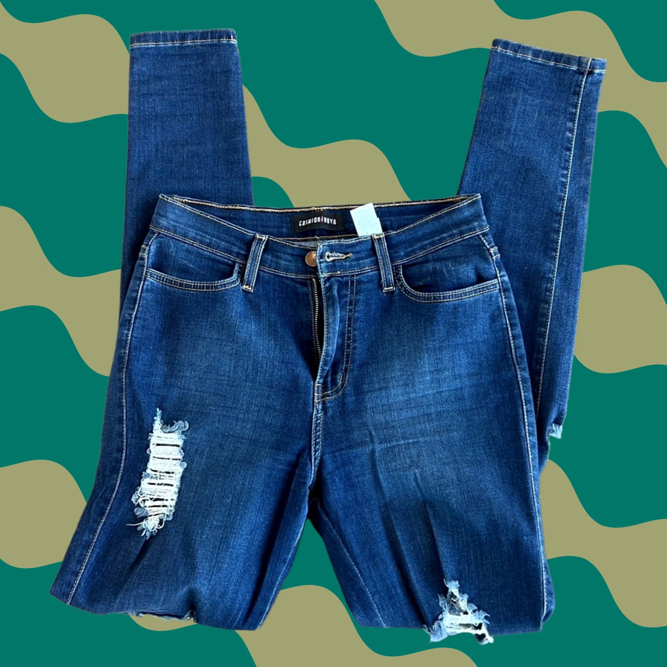 Fashion Nova VINTAGE Fashion Nova Jeans Skinny Holy High Waisted Dark Wash Distressed 29 Womens Boys Girls Mens Regular 11/29 Size 29" - 1 Thumbnail
