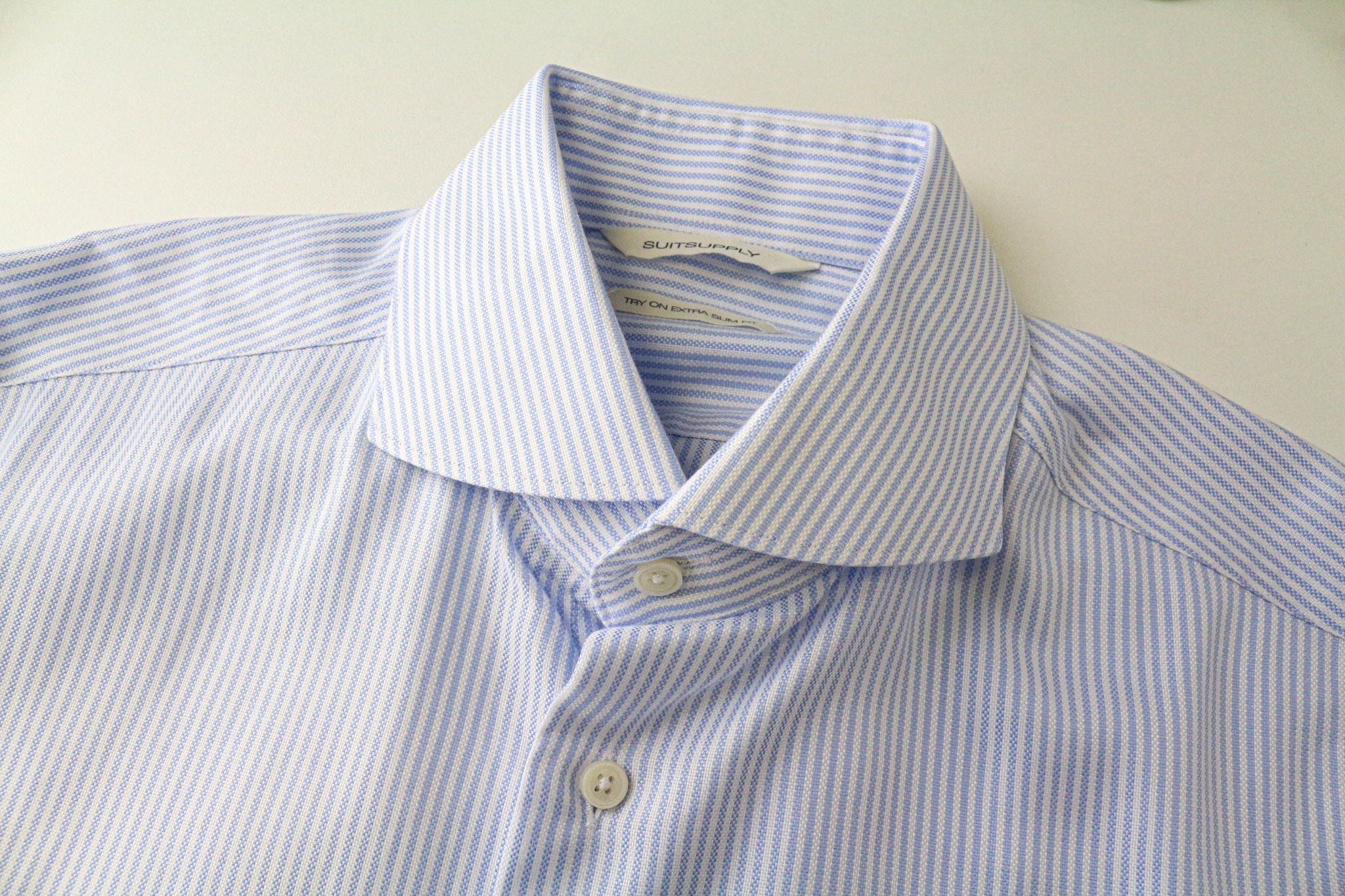 Suitsupply 38/15 Extra Slim Blue Cotton Stripe Shirt 79300 Size 38R - 3 Thumbnail