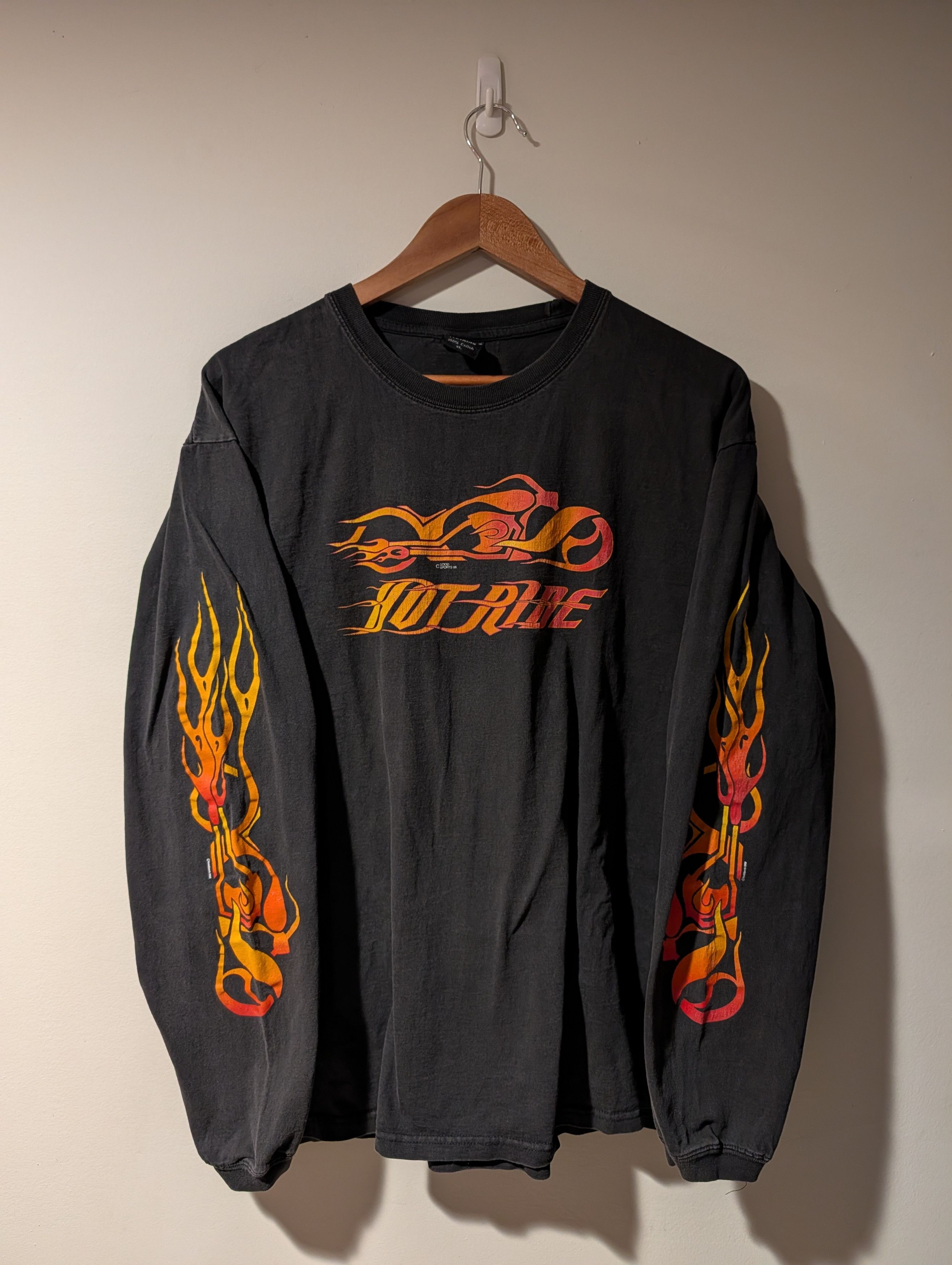 Harley Davidson Vintage 1998 Hot Ride Harley Davidson Flames Long-Sleeve Size US XL / EU 56 / 4 - 1 Thumbnail