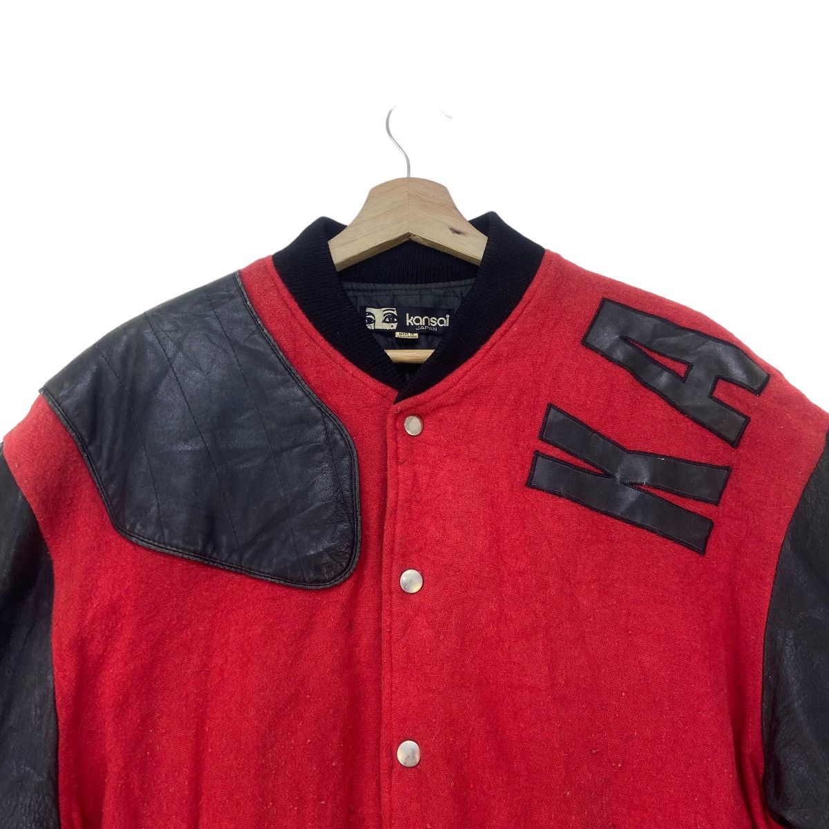 Kansai Yamamoto Vintage🔥80s Kansai Yamamoto Wool + Leather Bomber Varsity Size US S / EU 44-46 / 1 - 17 Thumbnail