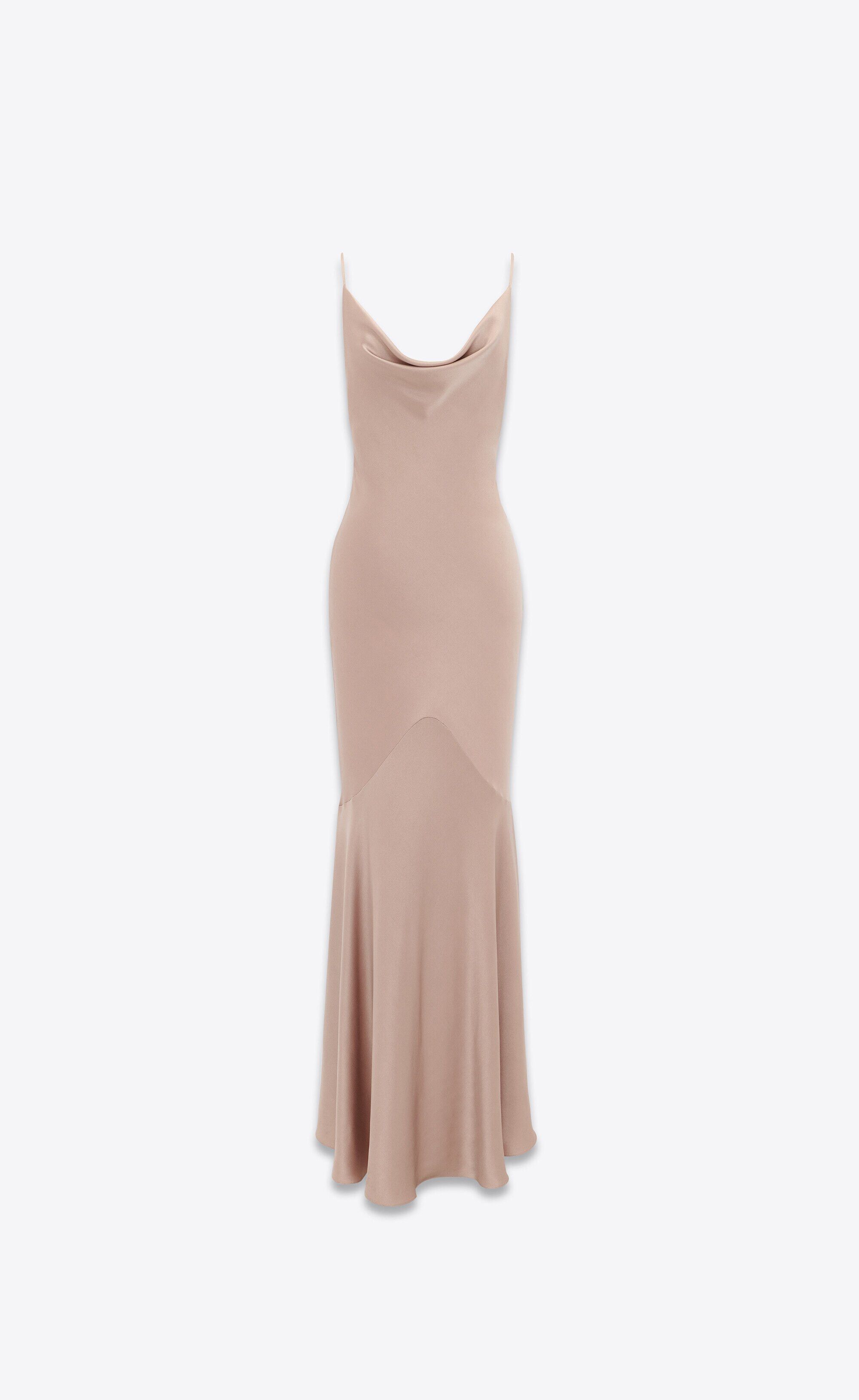 Saint Laurent Paris o1s1wg110625 751143 Long Cowl-Neck Dress in Satin Crepe Size XS / US 0-2 / IT 36-38 - 1 Thumbnail