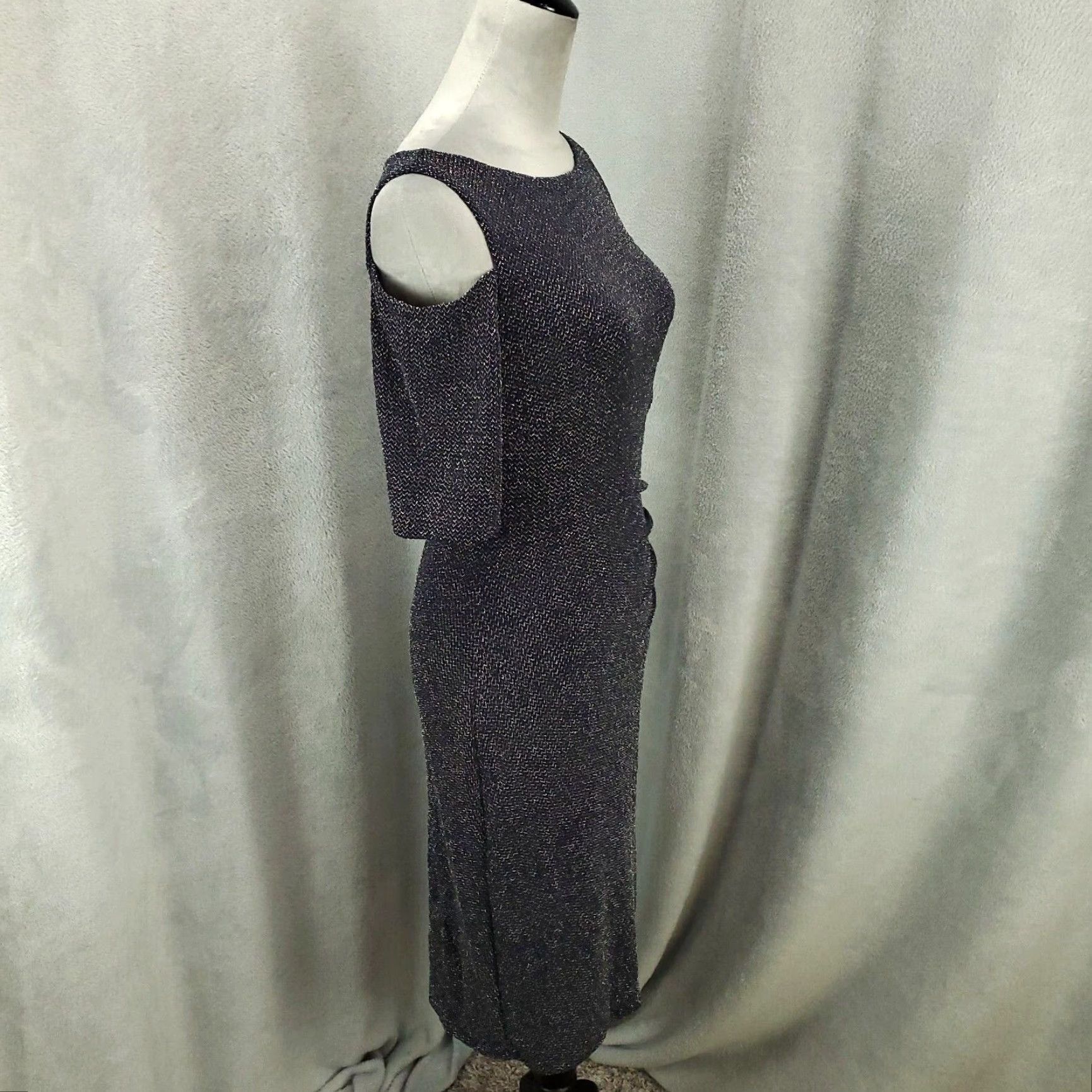 Ralph Lauren Ralph Lauren Dress Womens 6 Blue Knee Length Boat Neck Short Sleeve Cold Shoulder Shimmer Sparkle Eveningwear Night Out Size M / US 6-8 / IT 42-44 - 2 Thumbnail