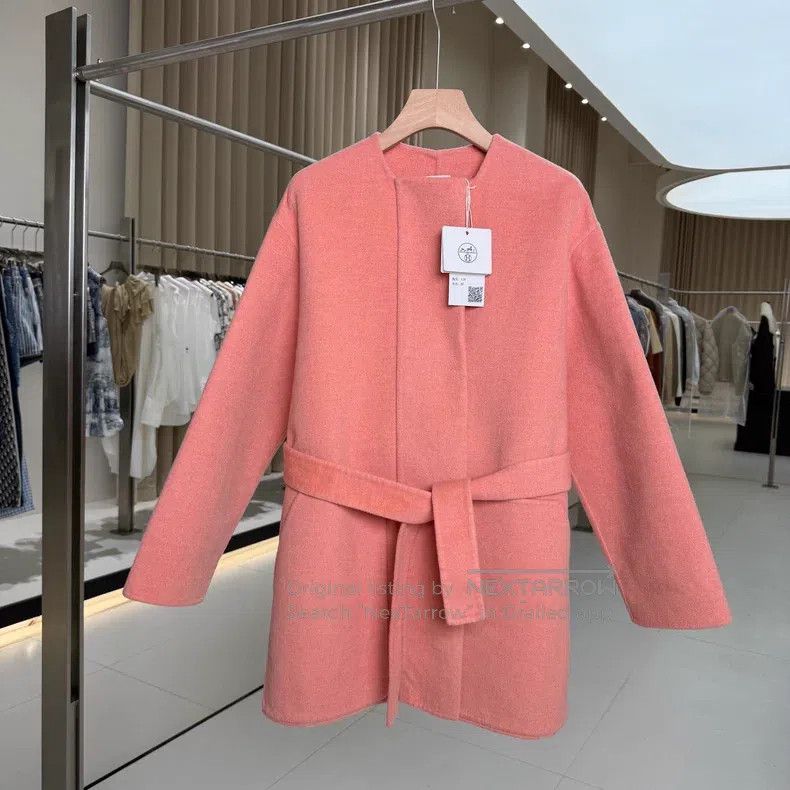 Hermes Hermes Orange-pink cashmere belted mid-length coat Size XS / US 0-2 / IT 36-38 - 1 Thumbnail