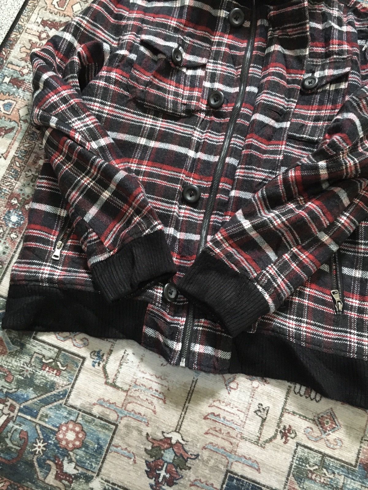 If Six Was Nine × Japanese Brand × Le Grande Bleu (L.G.B.) Cox Plaid Fur Hooded Jacket Size US L / EU 52-54 / 3 - 6 Thumbnail