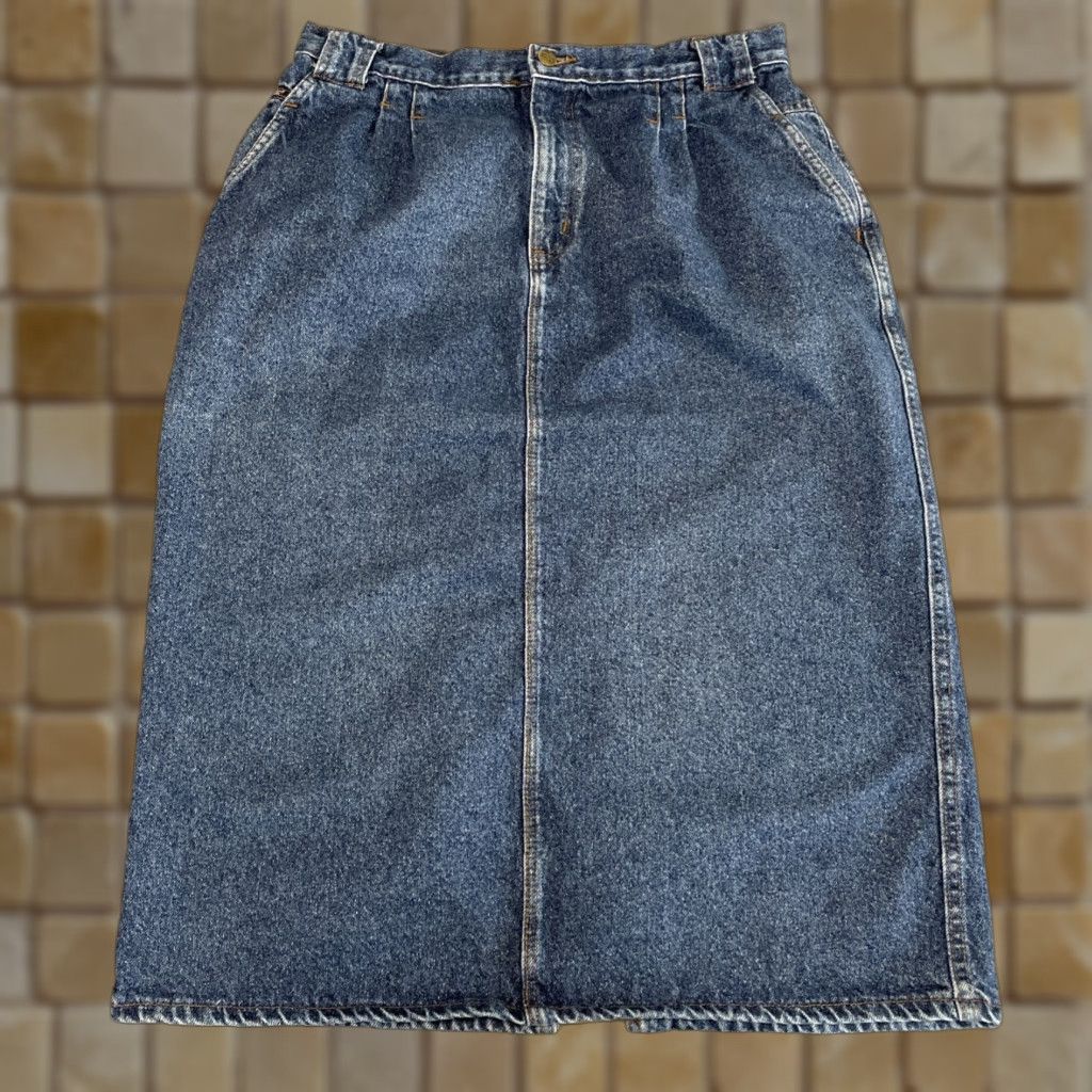 Vintage VINTAGE CHIC 90s Denim Midi Skirt Women Size 18 Blue A-Line 100% Cotton Size 40" / US 18 - 1 Thumbnail