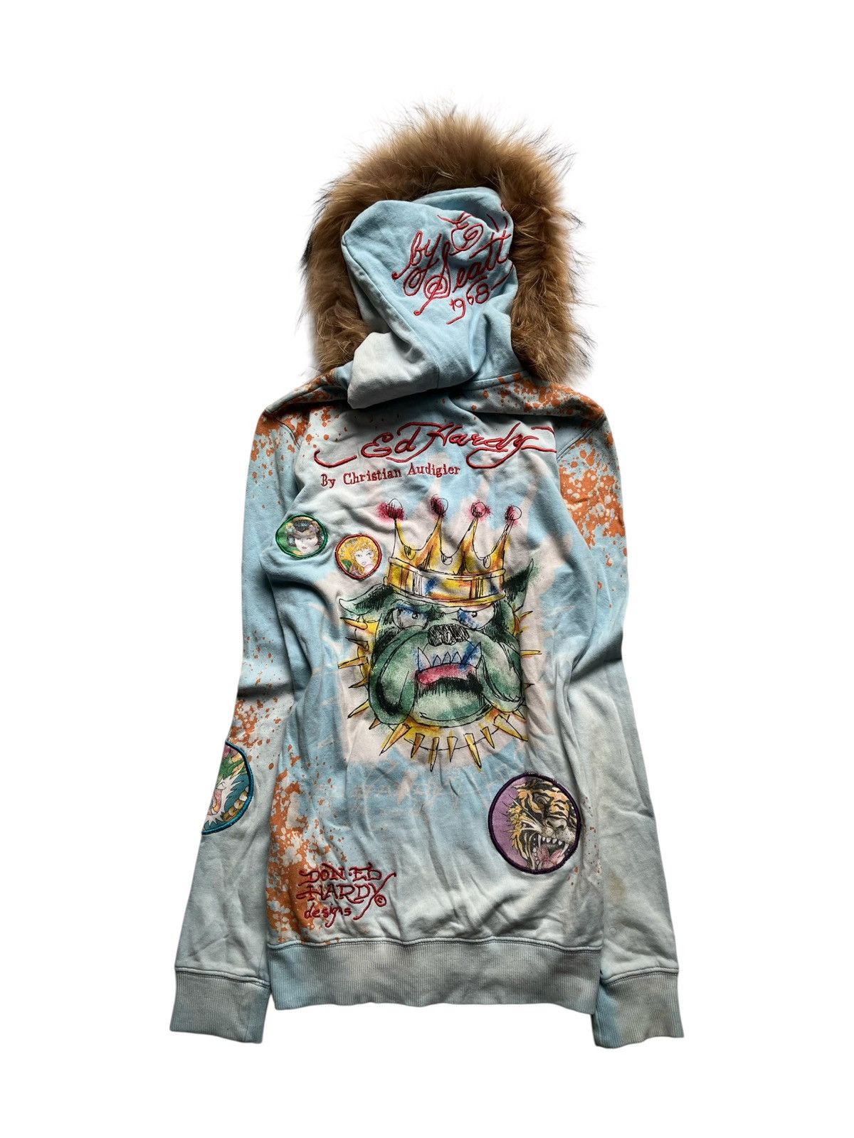Ed Hardy 2000s ed hardy faux fur patch embroidery blue sea hoodie Size US XS / EU 42 / 0 - 2 Thumbnail