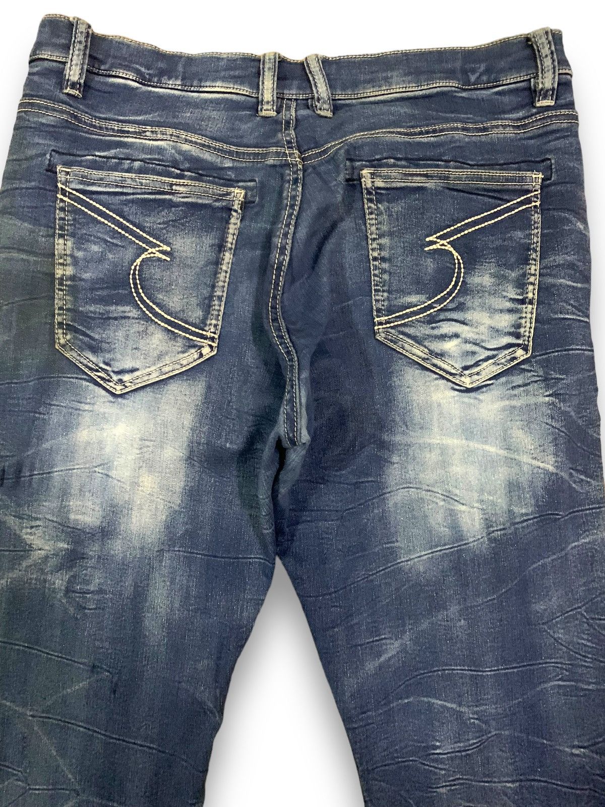 semanticdesign Semantic Design Blue Washed Stretch Slim Taper Punk Jeans Size US 33 - 11 Thumbnail
