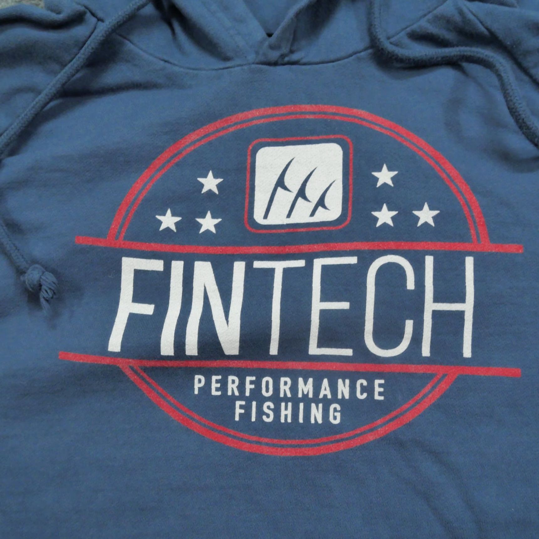 Vintage Fintech Hoodie Mens Medium Performance Fishing Pullover Sweatshirt Blue Cotton Long Sleeve Pullover Classic Crew Graphic 8/10 Size US M / EU 48-50 / 2 - 2 Thumbnail