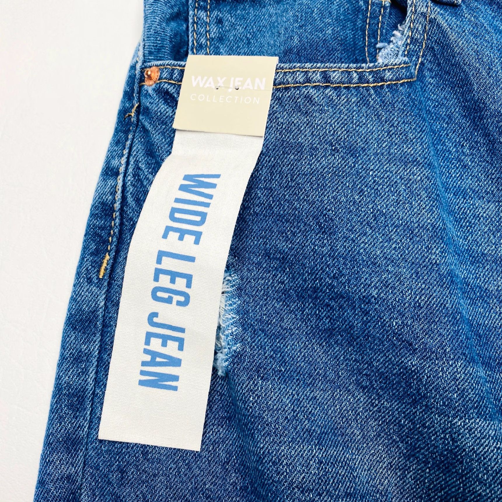 Vintage NEW Wax Jean Collection Jeans Mens XL Blue Denim Wide Leg Distressed Shredded Stretch Size 40" / US 18 - 5 Thumbnail