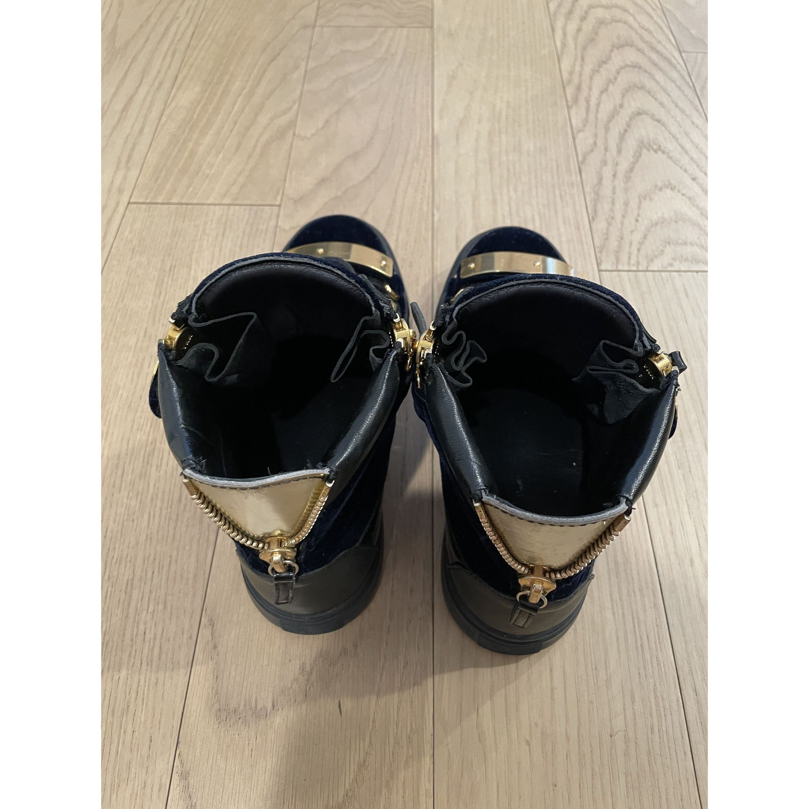 Giuseppe Zanotti Giuseppe Zanotti Black & Gold High-Top Sneakers With Velvet Size US 7 / EU 40 - 4 Thumbnail