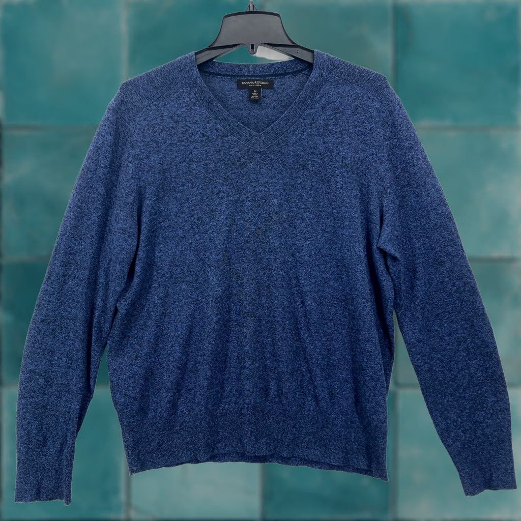 Banana Republic Banana Republic Silk Linen Blend V Neck Sweater Mens M Blue Preppy Casual Pullover Knit Long Sleeve Size US M / EU 48-50 / 2 - 1 Thumbnail