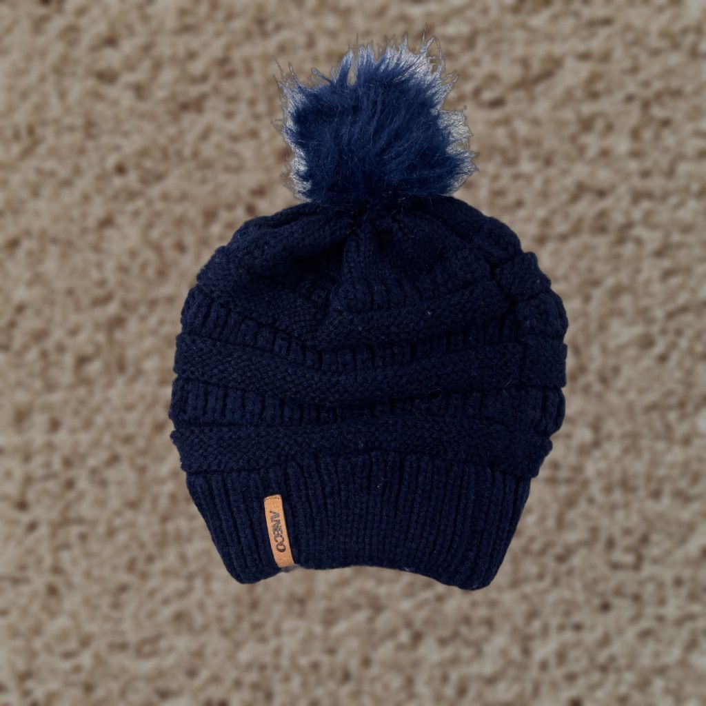 Vintage Aneco Beanie Adult One Size Blue Knit Acrylic Winter Hats Ski Outdoor Pom Beanie Womens/A mens Size ONE SIZE - 1 Thumbnail