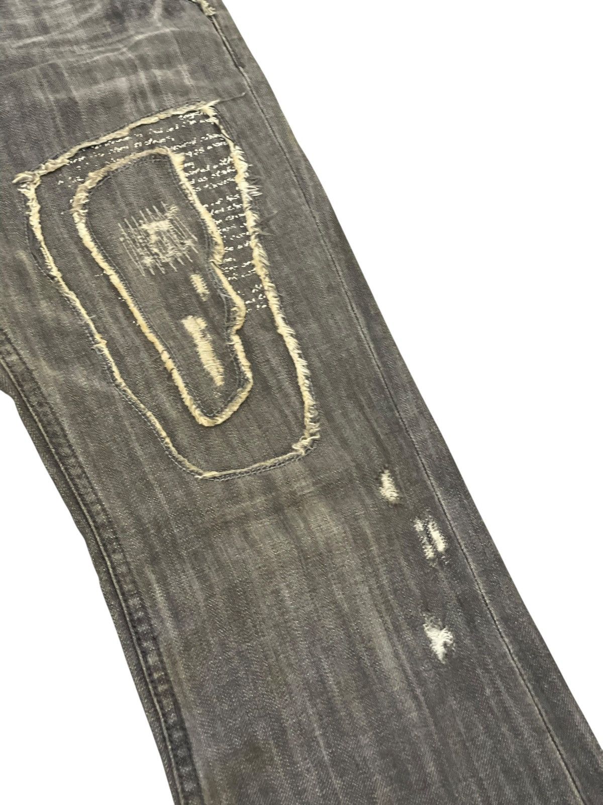 Japanese Brand Flare Jeans Edge Rupert Patchwork Distress Boot Cut 1🟦7 Size US 32 / EU 48 - 8 Thumbnail