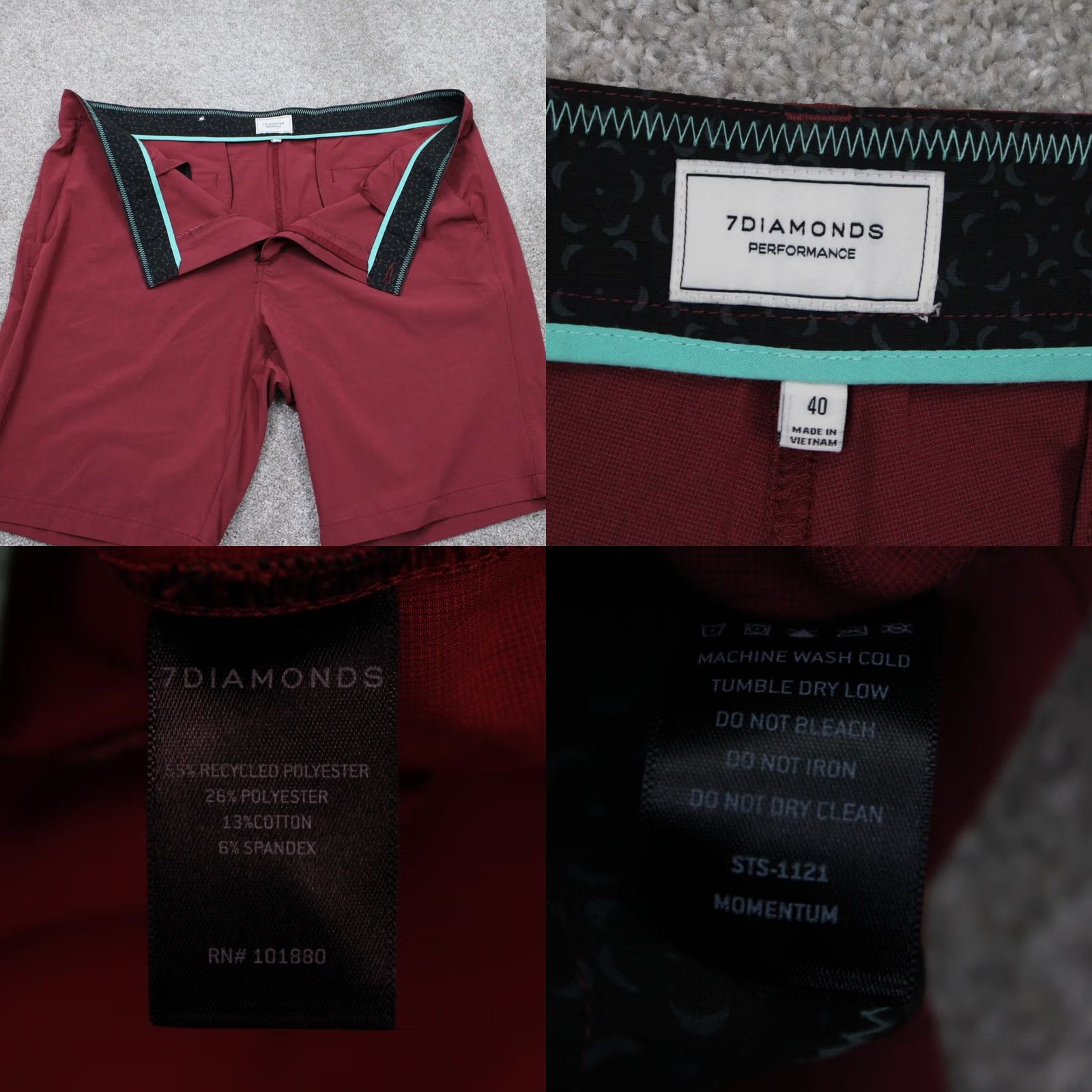 Vintage 7 Diamonds Momentum Performance Shorts Mens 40 Red Bermuda Shorts 10" Inseam Casual Golf Outdoor Preppy Mens Size US 40 / EU 56 - 8 Thumbnail