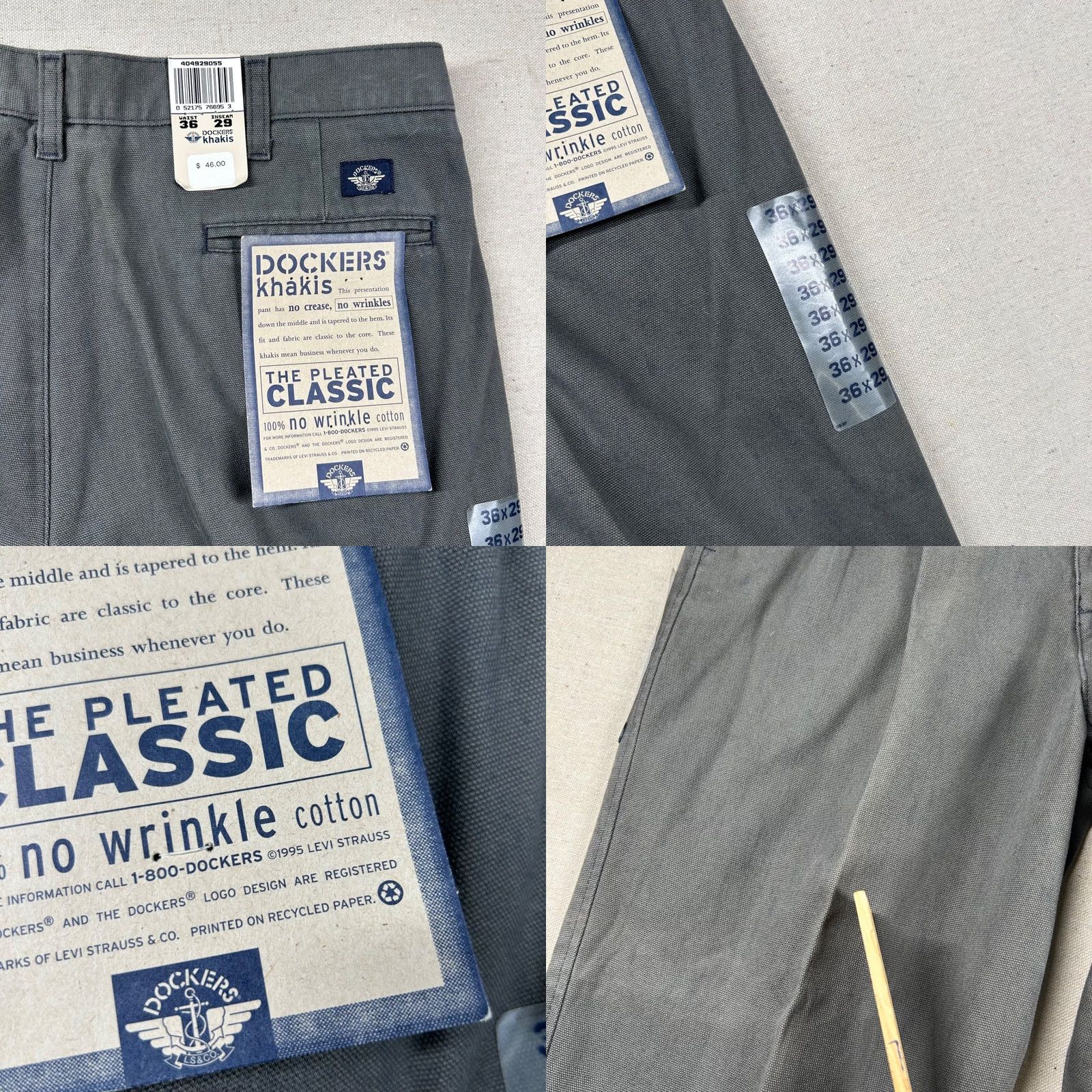 Dockers VINTAGE Dockers Pants Mens 36x29 Pleated High Rise 90s Khakis Classic Fit Gray Cotton Canvas Size US 36 / EU 52 - 8 Thumbnail