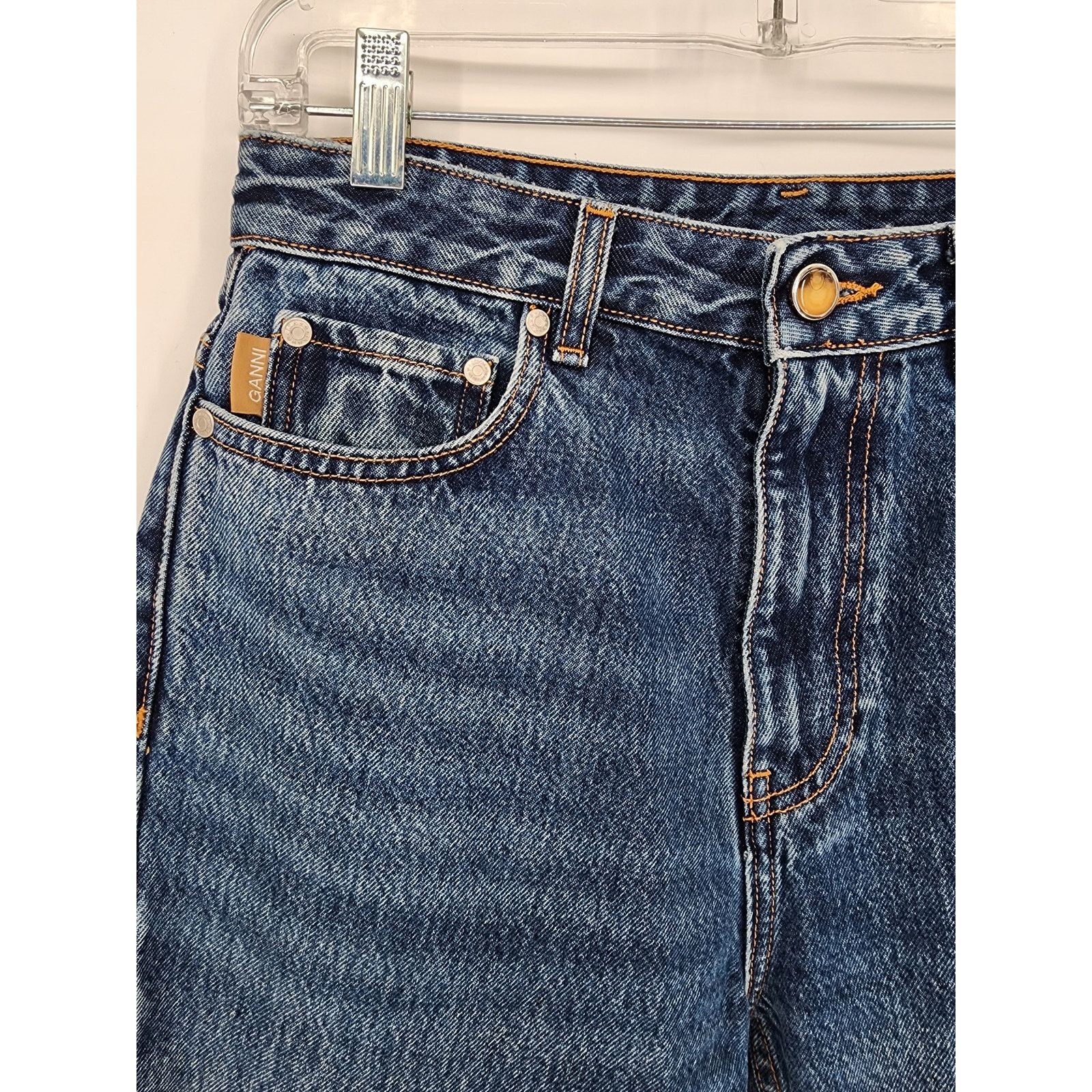 Ganni Ganni Dark Indigo Heavy Denim Straight Leg Jeans Size 28 Size 28" / US 6 / IT 42 - 7 Thumbnail