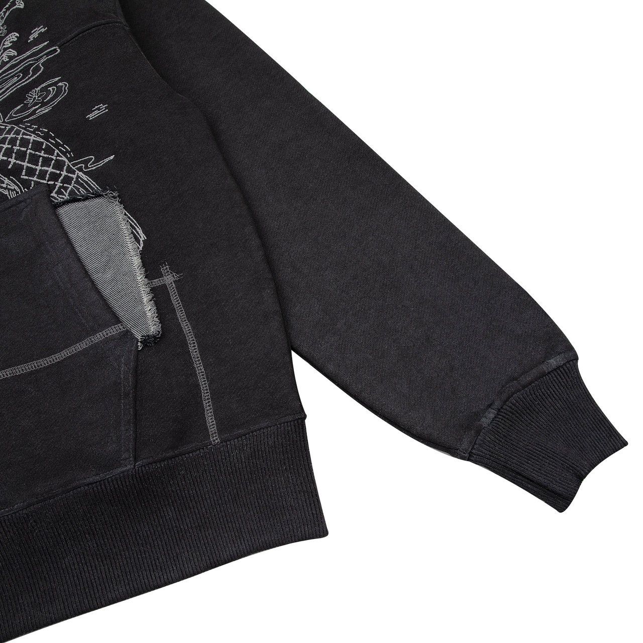 Boro Sashiko Zip Up Hoodie Sweatshirt Patchwork in Black, Men's (Size Xl) — image 6 of 6