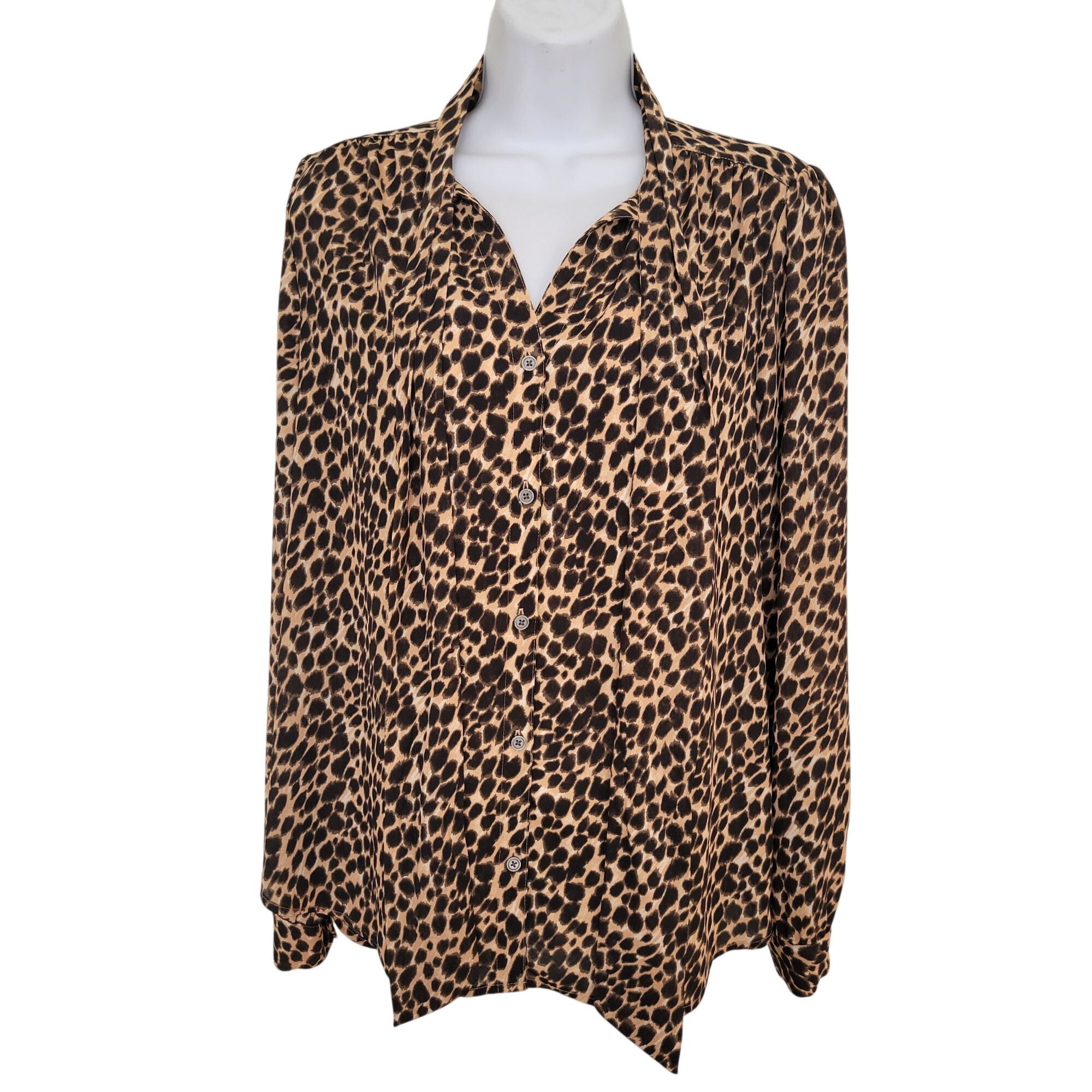 J.Crew J Crew Leopard Print Bow Blouse S Button Front Drapey Cheeta Size S / US 4 / IT 40 - 3 Thumbnail