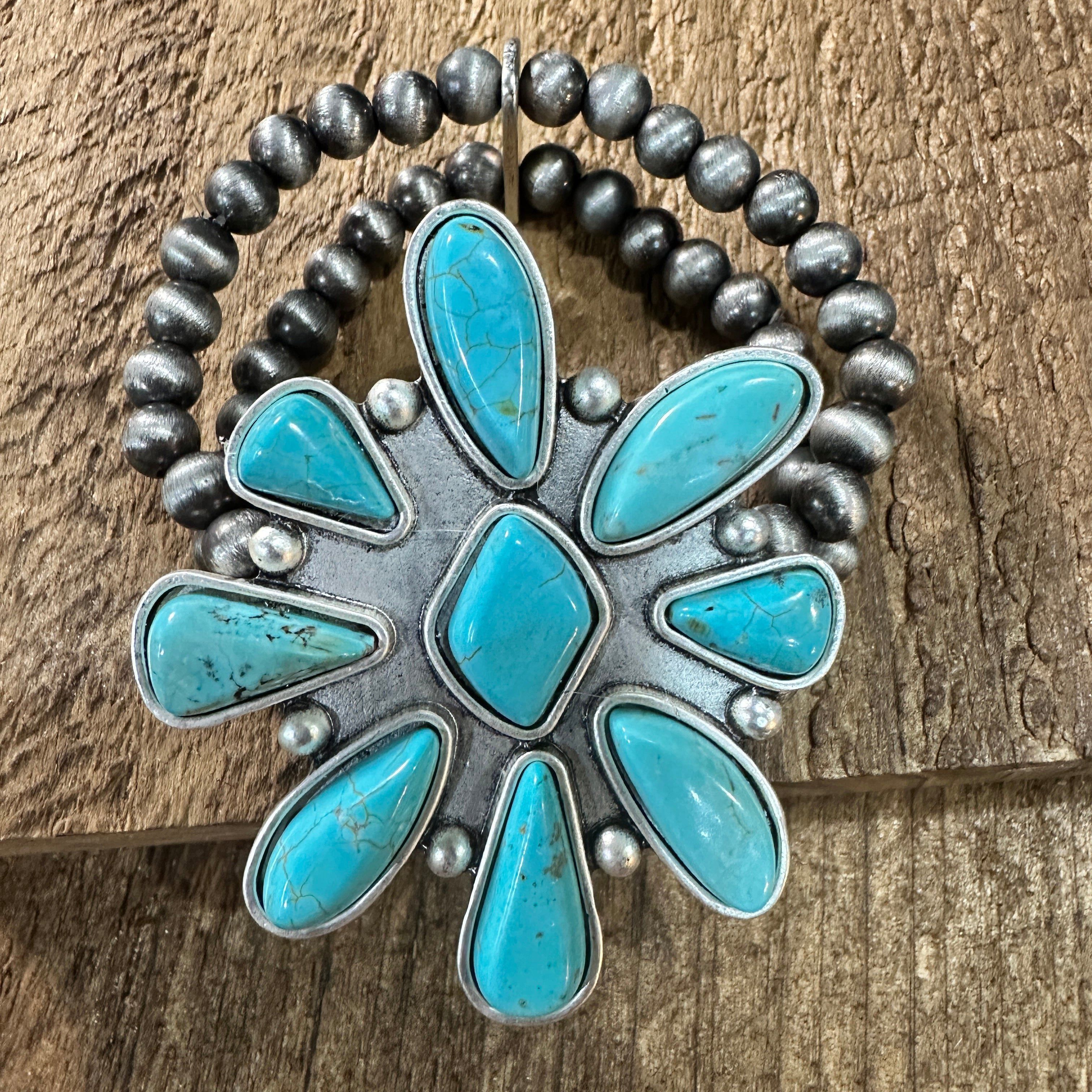 Other Handmade Navajo Turquoise Stretch Bracelet 711287 Unique Des Size ONE SIZE - 4 Thumbnail