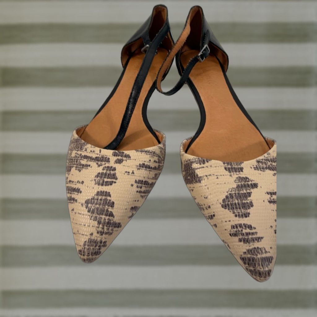 Madewell Madewell Beatrice Flats Womens 8.5 Beige Black Lizard Print Ankle Strap Pointed Toe D'orsay Flat Shoes Women Size US 9 / IT 39 - 1 Thumbnail