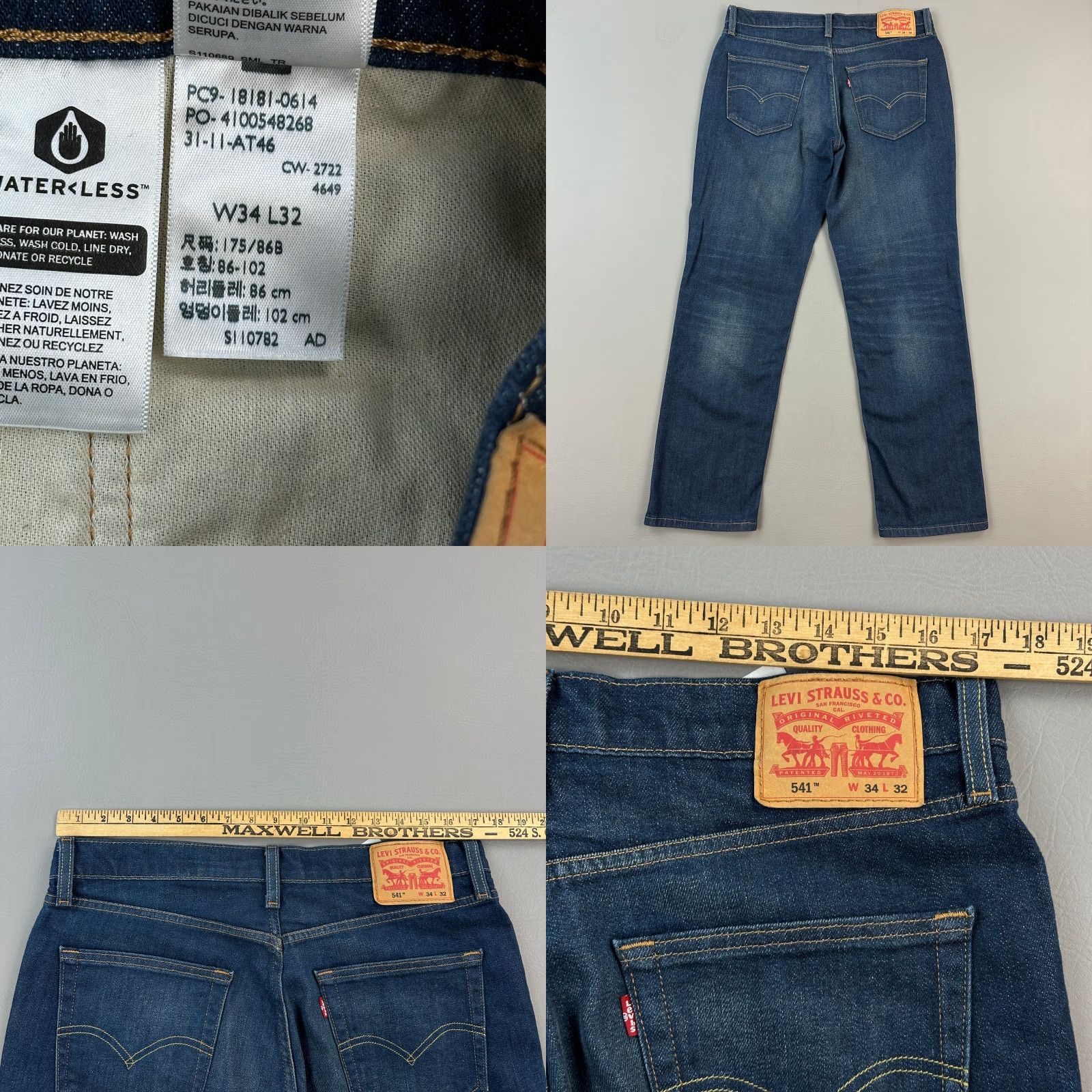 Levi's Levis 541 Jeans Mens 34x32 Dark Wash Denim Athletic Taper Stretch Casual Size US 34 / EU 50 - 8 Thumbnail