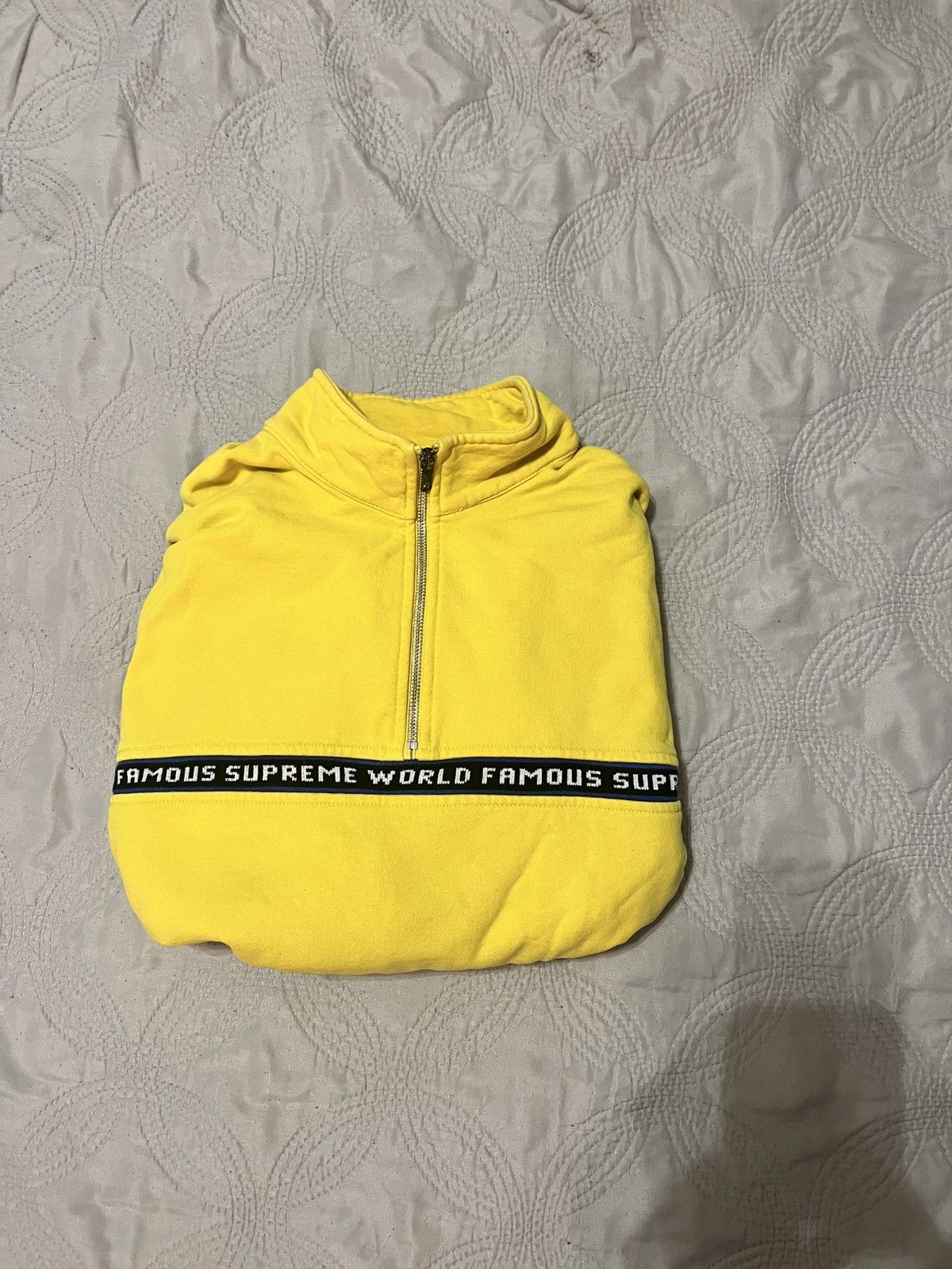 image of Supreme World Famous Yellow 1/4 Zip Sweatshirt, Men's (Size XL)