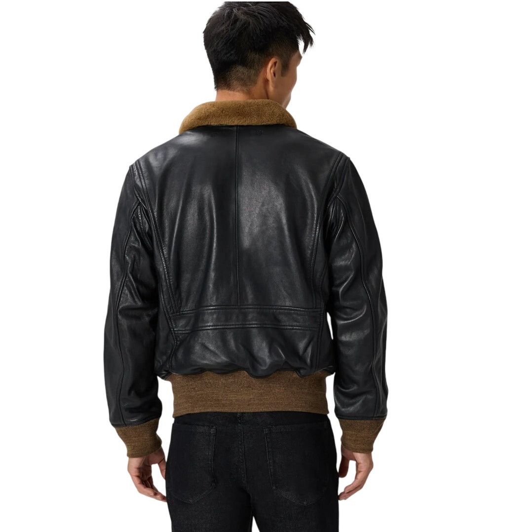 Quince Quince Large True Black Shearling Collar Leather Jacket Size US L / EU 52-54 / 3 - 4 Thumbnail
