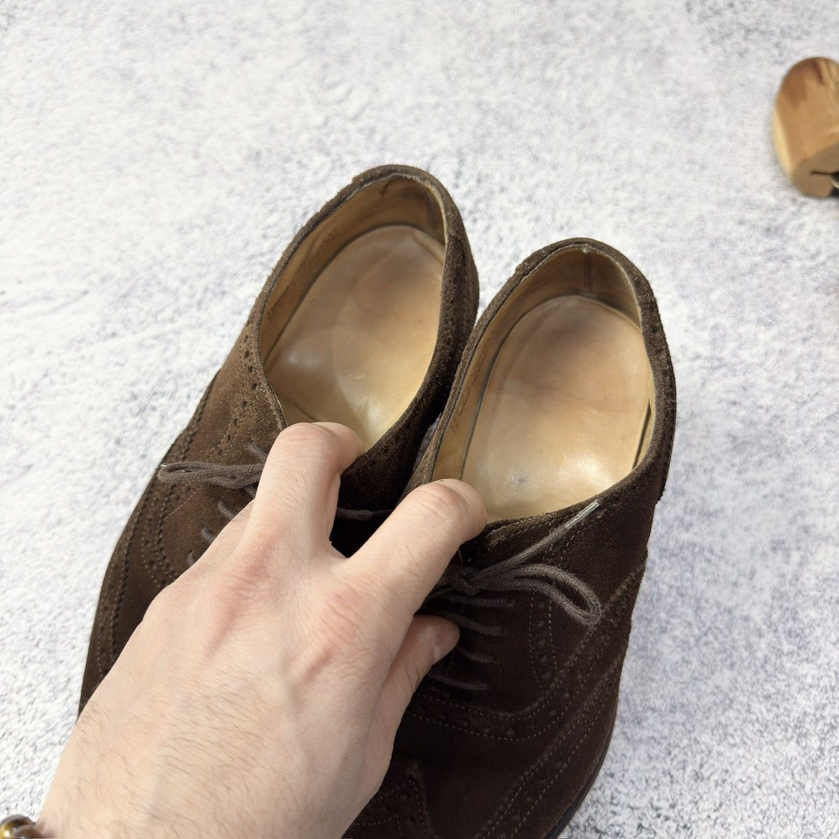 Designer × Handmade × Loake Loake Mens Brown Suede Oxfords Brogues US8 UK7 EU41 26cm Size US 8 / EU 41 - 13 Thumbnail