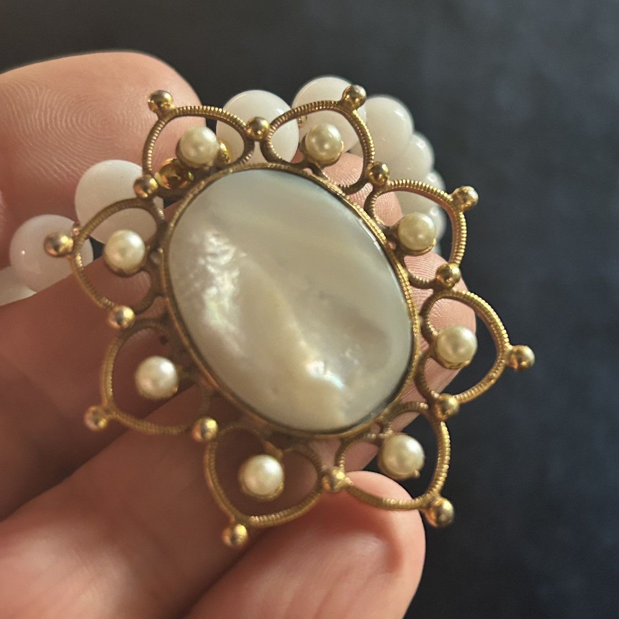 Handmade Handcrafted graduated milky quartz mother of pearl necklace Size ONE SIZE - 7 Thumbnail
