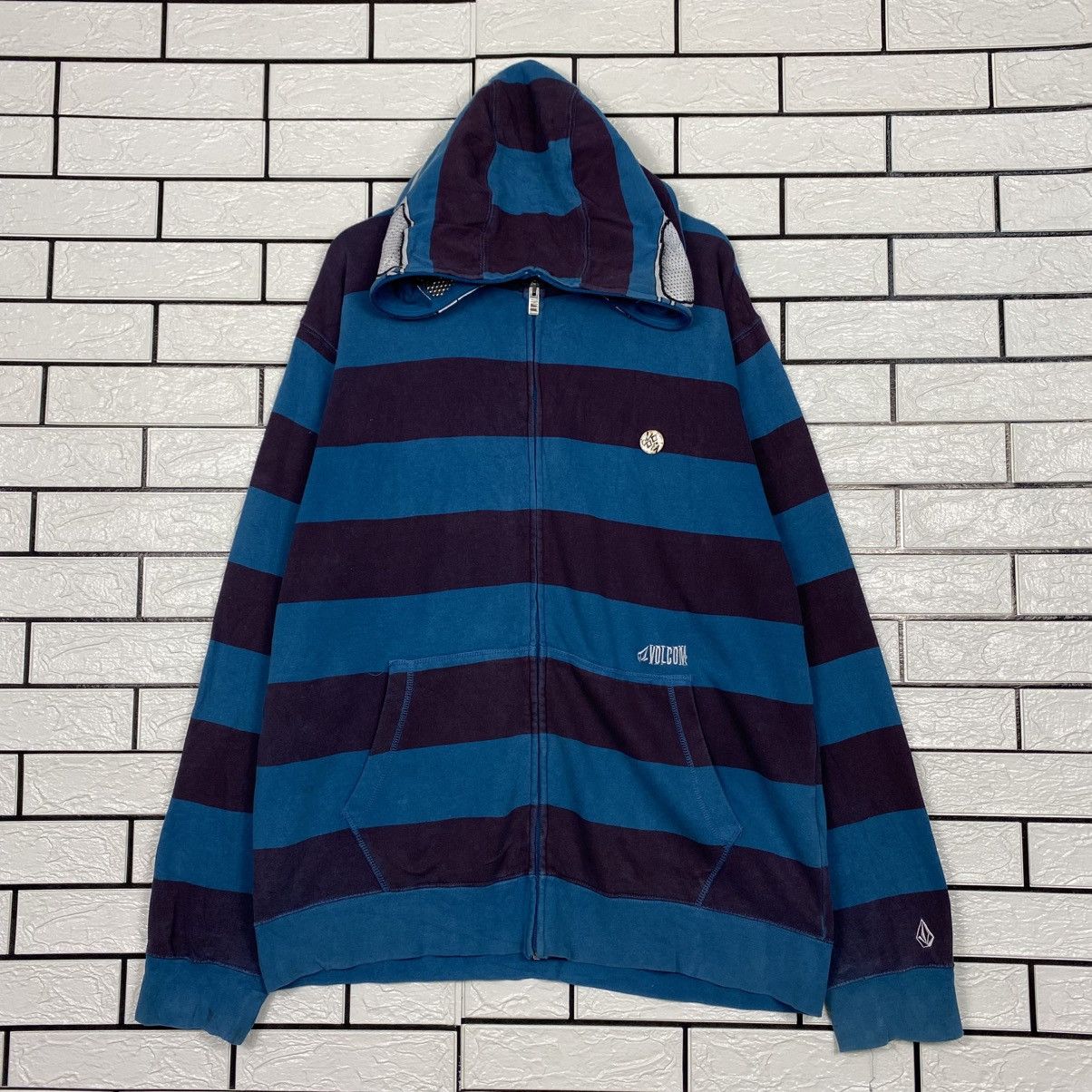 Japanese Brand Striped Zipper Jacket Volcom Biker Punk Style Size US XL / EU 56 / 4 - 2 Thumbnail