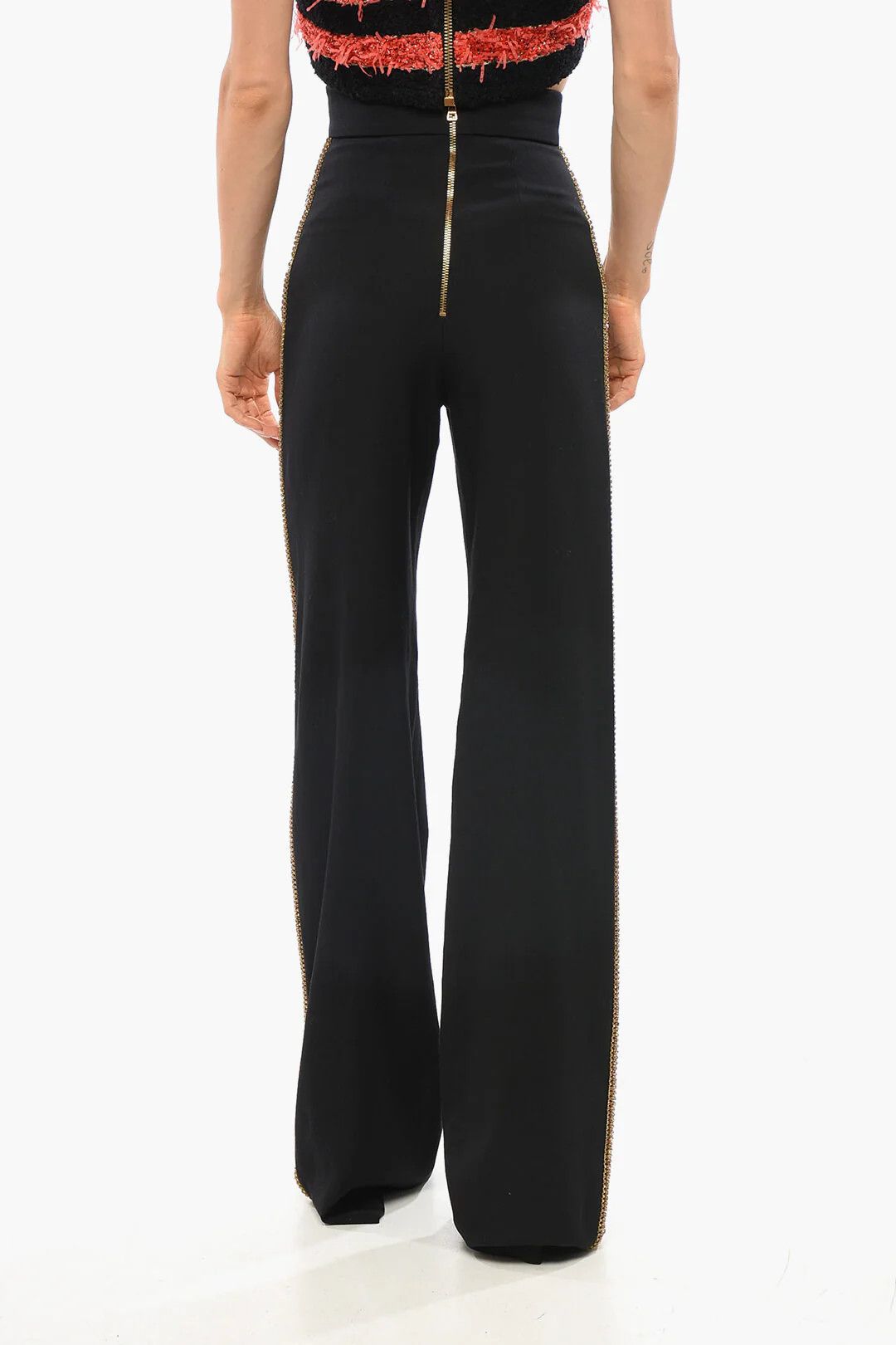 Balmain og1mm0326 High-Waisted Wool Pant in Black Size 40" / US 18 - 2 Thumbnail