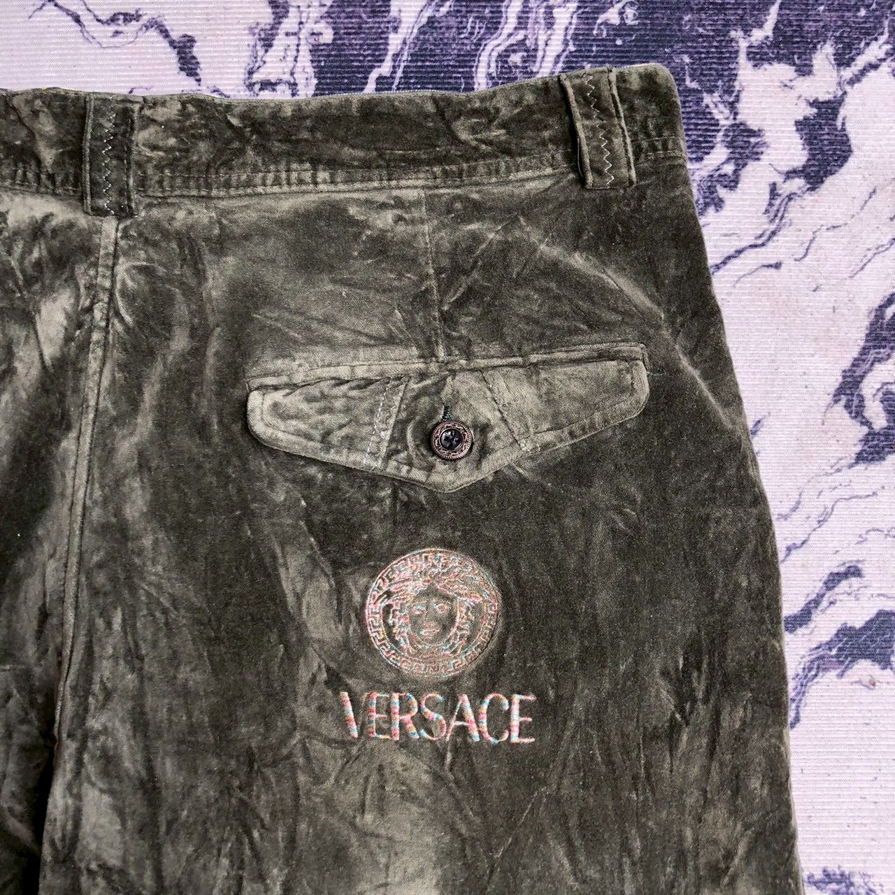Versace Jeans Couture Vintage 90s Versace Jeans Couture Velvet Pants Olive Green Size US 34 / EU 50 - 4 Thumbnail