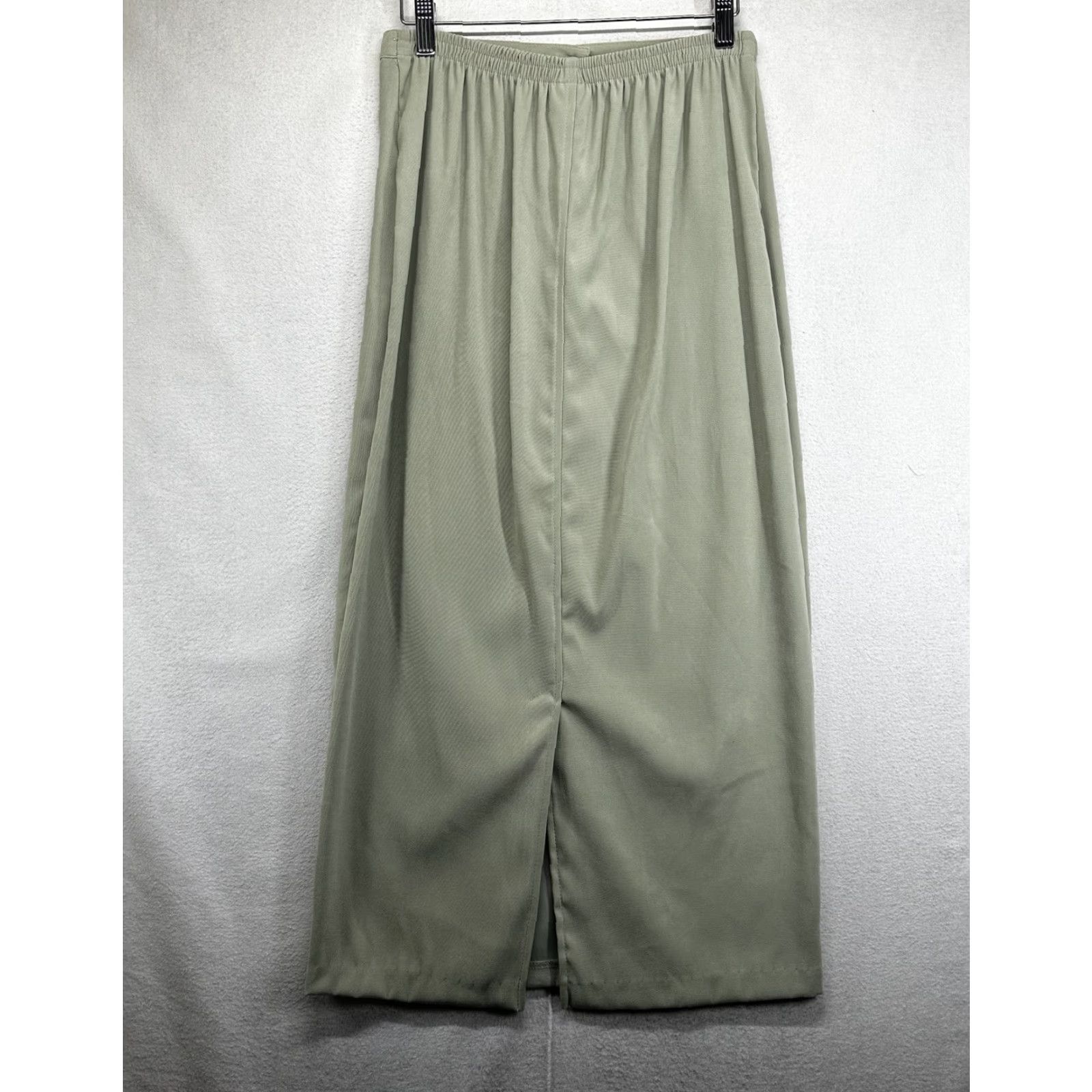 Vintage VINTAGE Clio Maxi Skirt Women's Petite Medium PM Light Green Polyester Spandex A-Line 80s 90s Button Stitch Pull On Casual Party/Cocktail USA Size 32" / US 10 / IT 46 - 2 Thumbnail