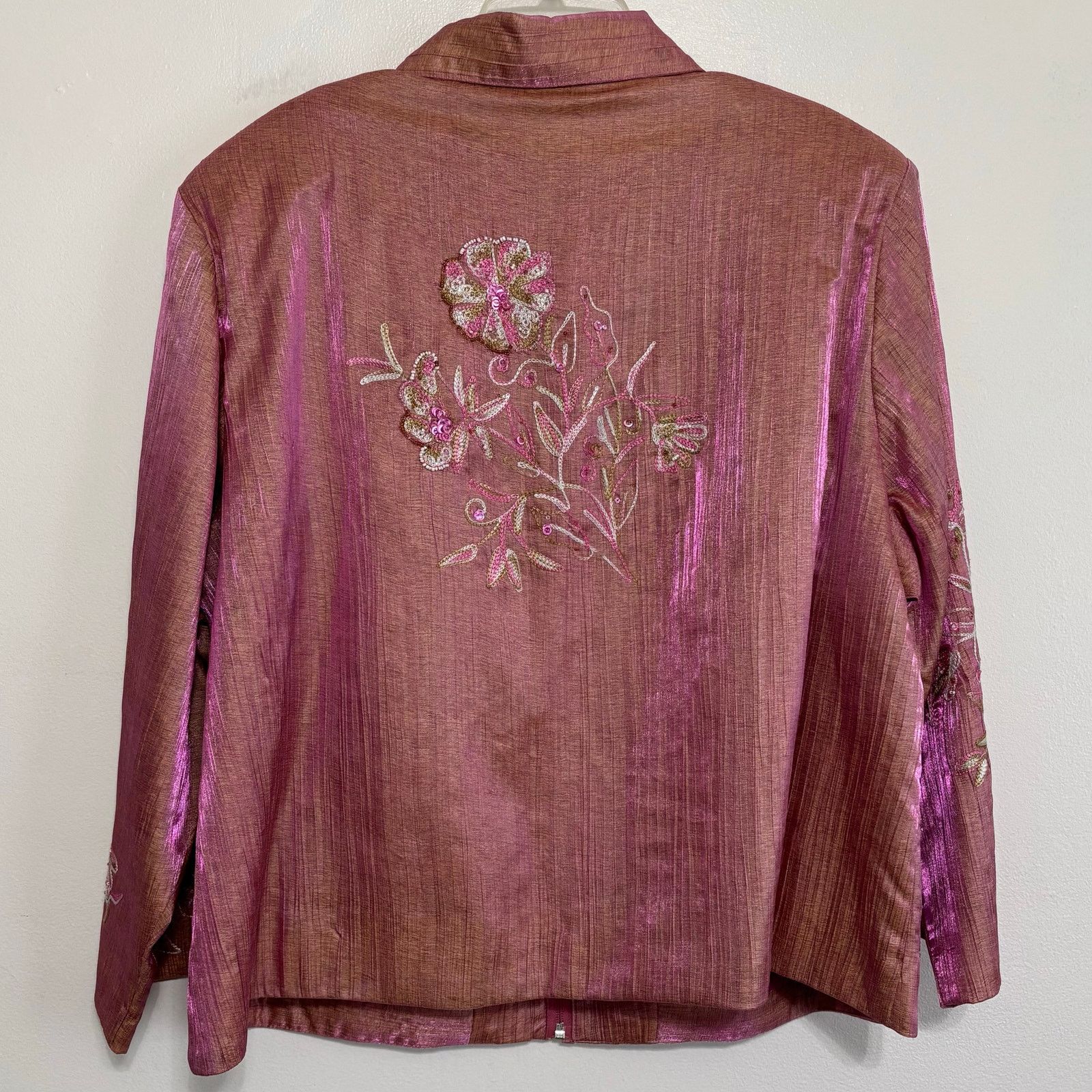 Other Blutique Rose Pink Shimmer Floral Embroidered Beaded Jacket Size XXL / US 16-18 / IT 52-54 - 2 Thumbnail