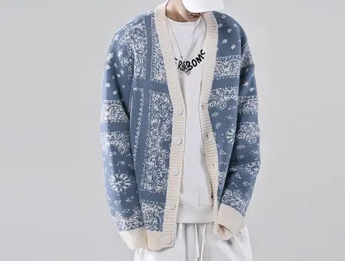 image of New Collection Cool Bandana Cardigan Knitwear Spring in Mix, Men's (Size Large)