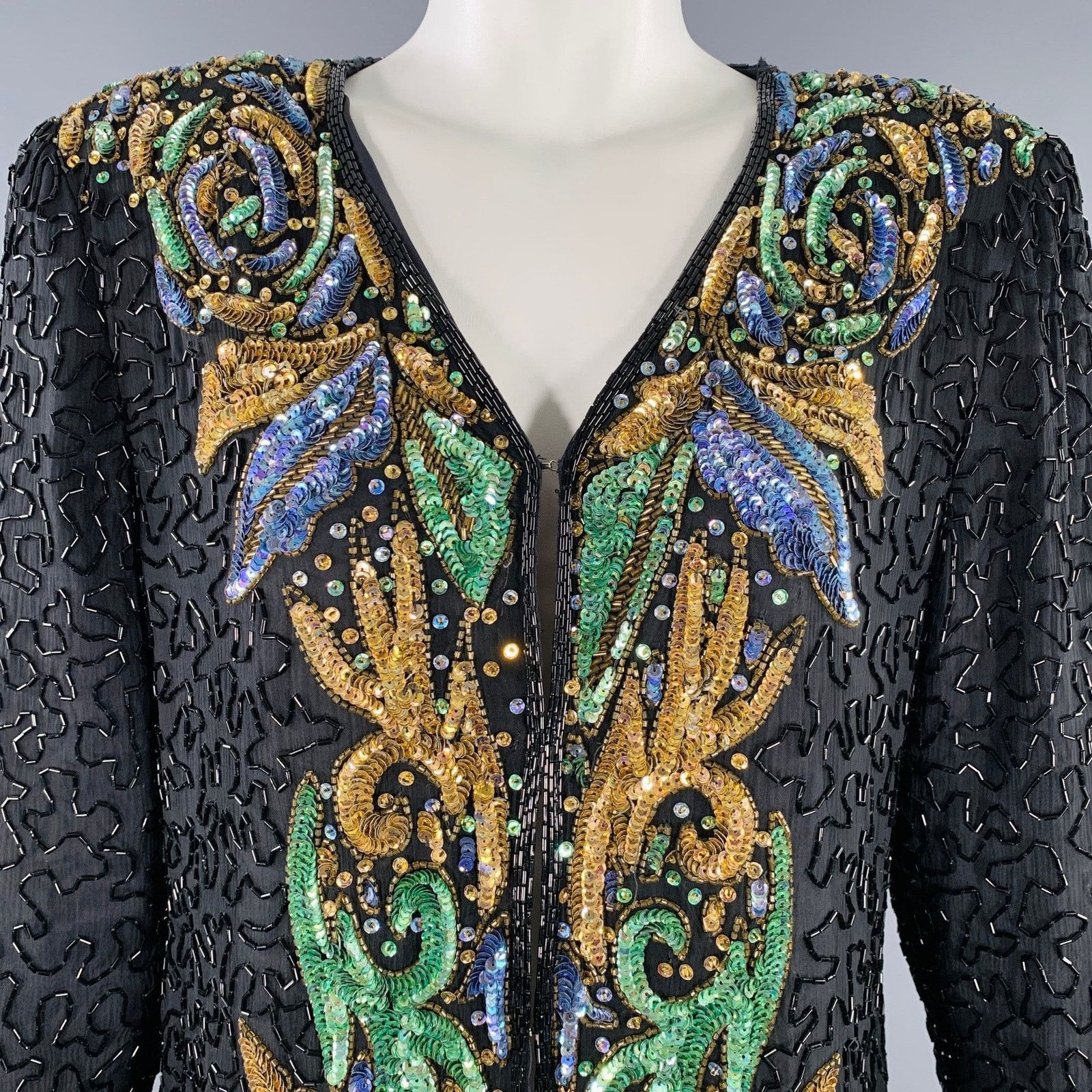 ZENITH M Black Multi Color Silk Sequined Jacket Blazer Size M / US 6-8 / IT 42-44 - 2 Thumbnail