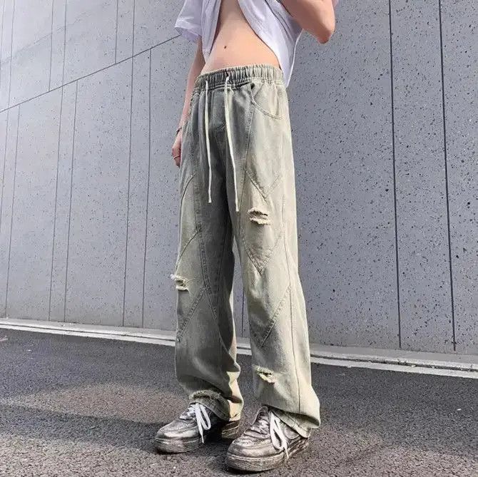 Japanese Brand Retro patchwork straight leg distressed jeans Size US 32 / EU 48 - 4 Thumbnail