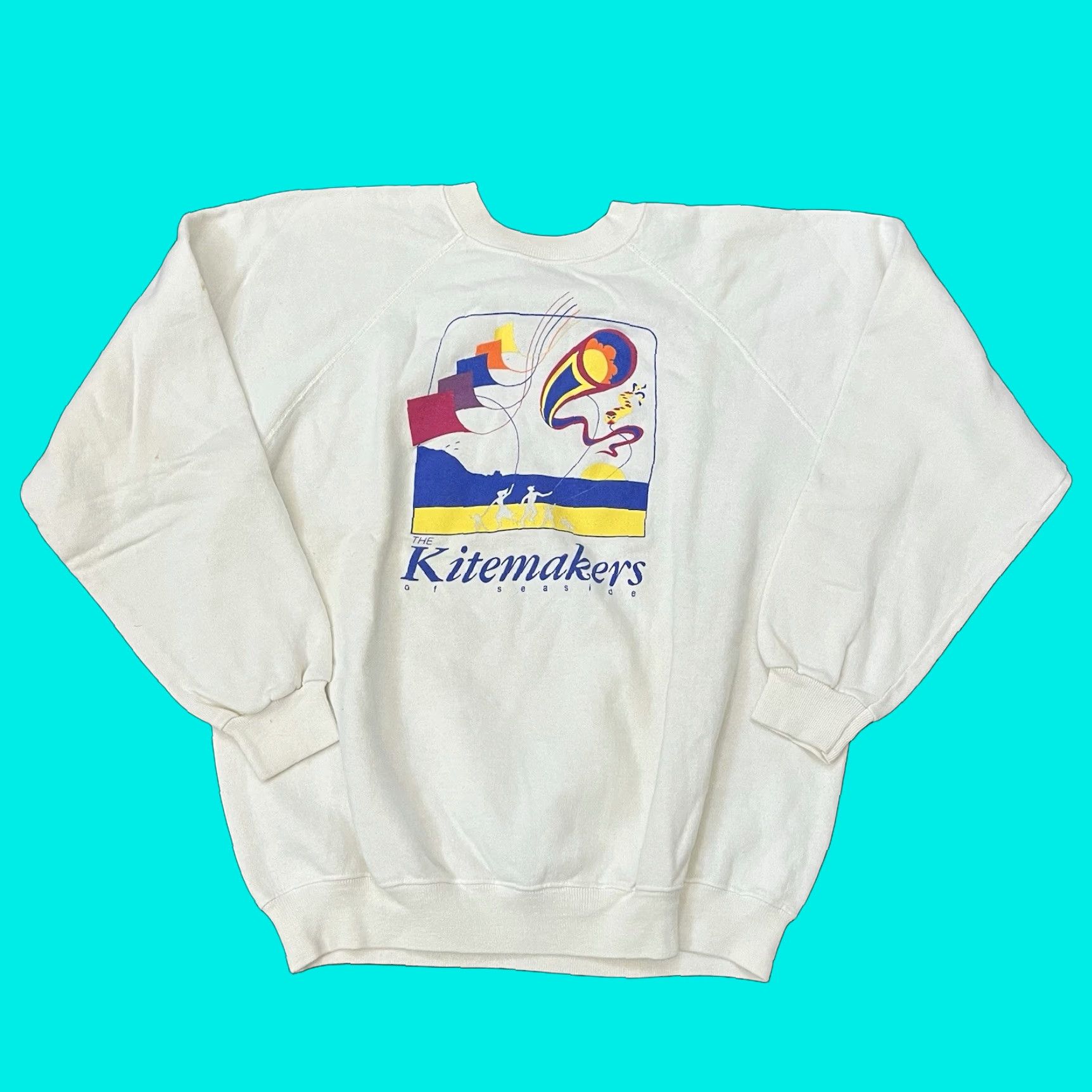 Hanes VINTAGE 1980s Hanes Pullover Sweatshirt Men XL White Ocean Beach Surf Nature Art Beach Theme Size US XL / EU 56 / 4 - 1 Thumbnail