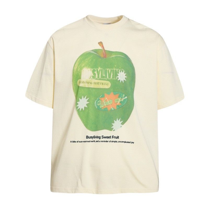 Japanese Brand Men's Loose Casual Short-Sleeve T-Shirt with Apple Pattern Size US M / EU 48-50 / 2 - 1 Thumbnail