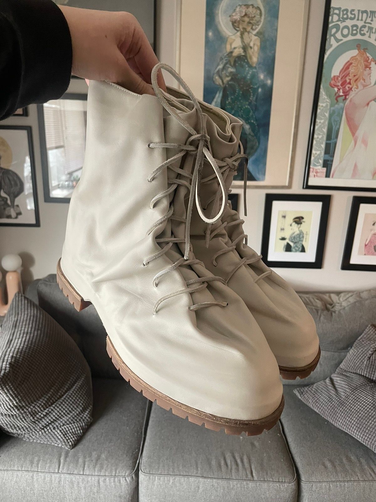 Pre-owned 424 On Fairfax 424 Lace Up Marathon Boots In White