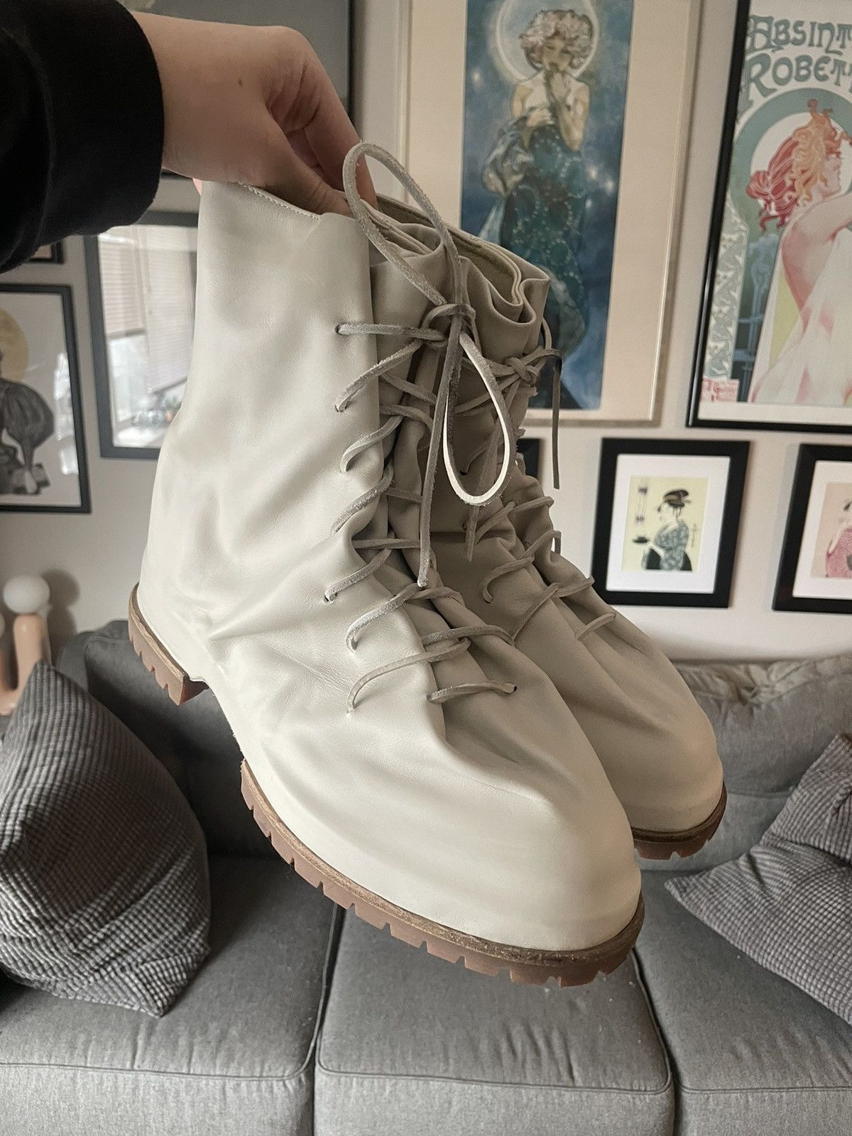 image of 424 On Fairfax 424 Lace Up Marathon Boots in White, Men's (Size 12)