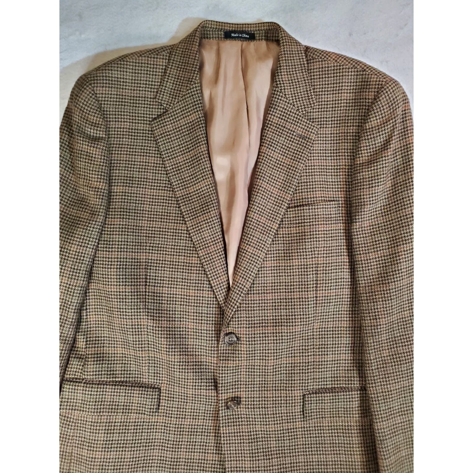 Chaps VINTAGE Chaps by Ralph Lauren-Signature Suit Coat Mens Sz 46L 100% Lambs Wool Tan Check Size 46R - 2 Thumbnail
