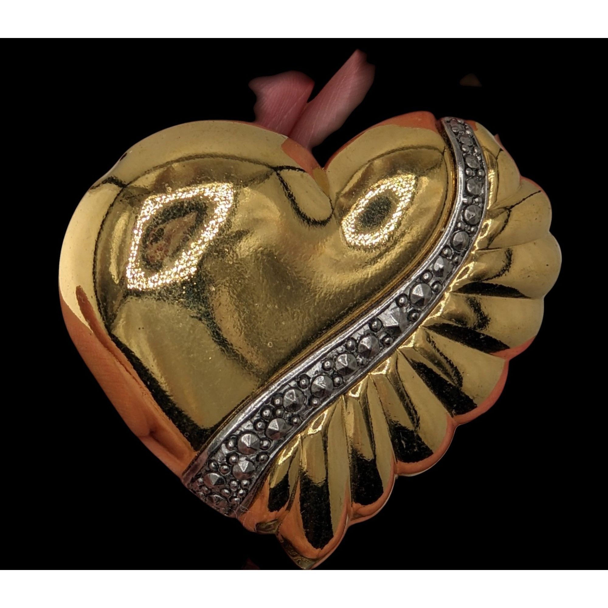 Other Vintage Love Gold-Tone Heart Brooch With Faux Marcasite Acce Size ONE SIZE - 1 Thumbnail