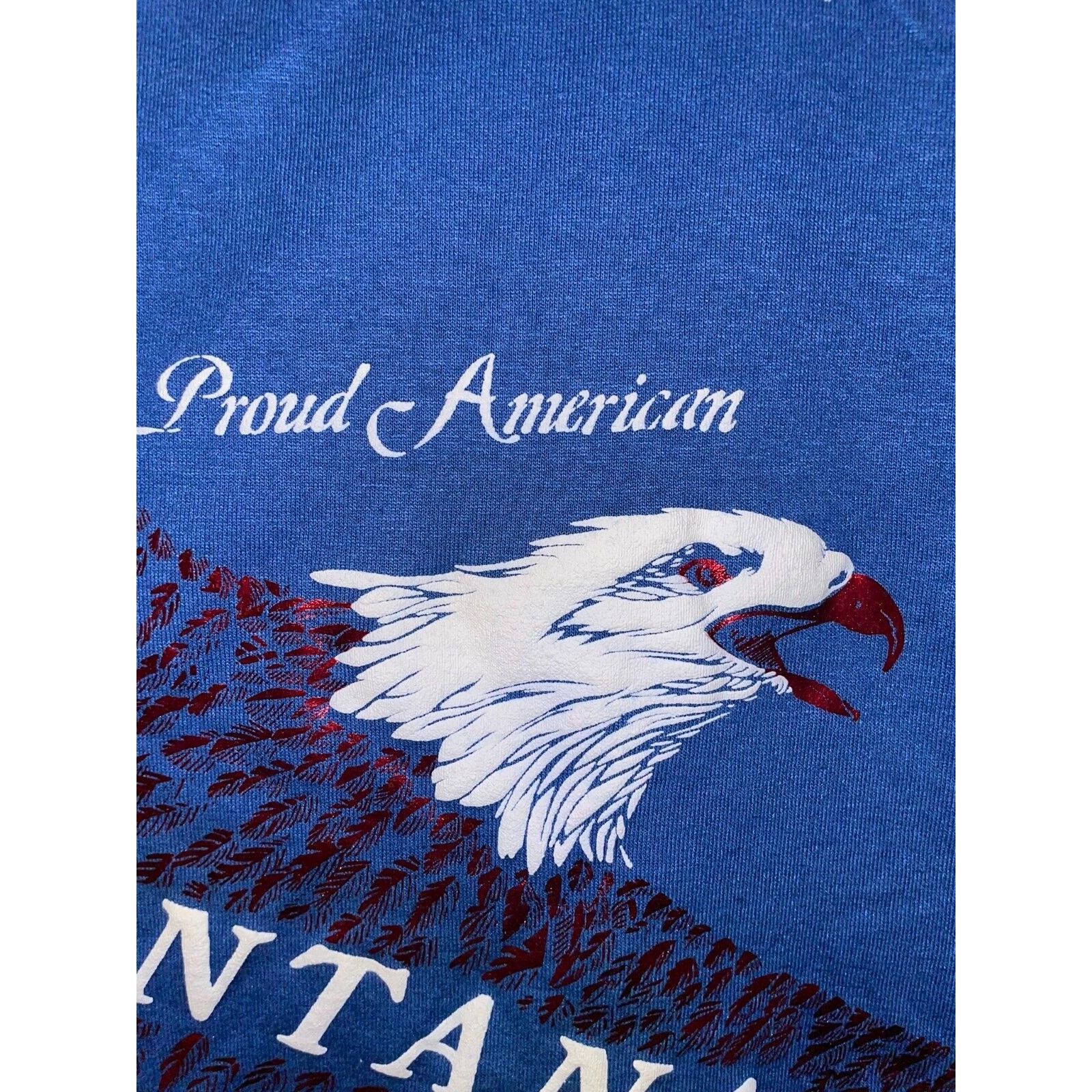 Jerzees Vintage Bald Eagle Shirt Proud American Montana Blue Tee VTG Size US L / EU 52-54 / 3 - 3 Thumbnail
