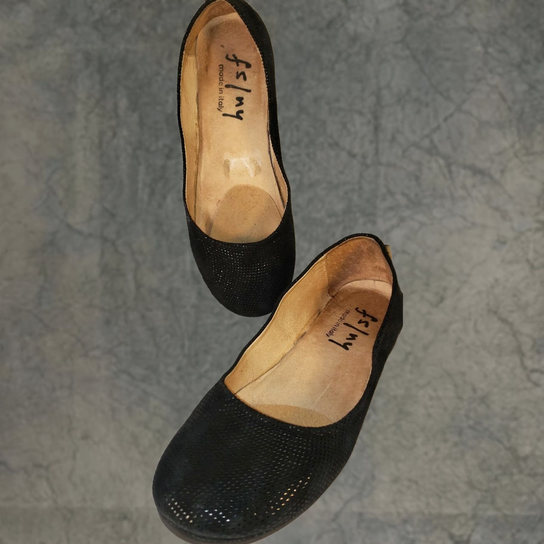 Vintage FS/NY Women's Flats Black Pebbled Leather Lining Insole Low Wedge 5.5M Ballet Flat Womens Shoes Size US 6 / IT 36 - 1 Thumbnail