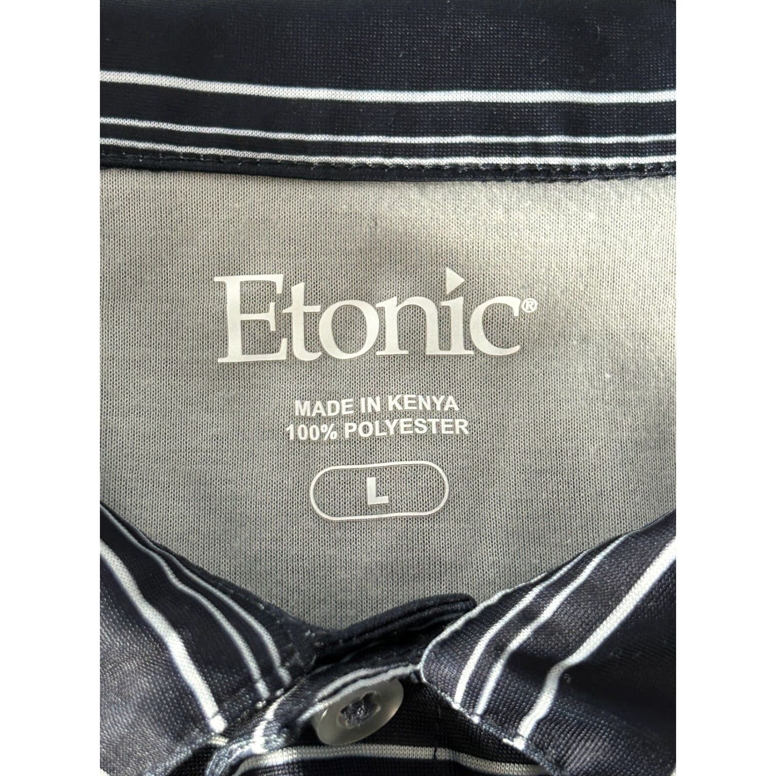 Vintage Etonic Polo Shirt Mens Large Navy Blue Striped Golf Regular UV Moisture Wicking Short Sleeve Collared Knit Polyester Sports Size US L / EU 52-54 / 3 - 5 Thumbnail