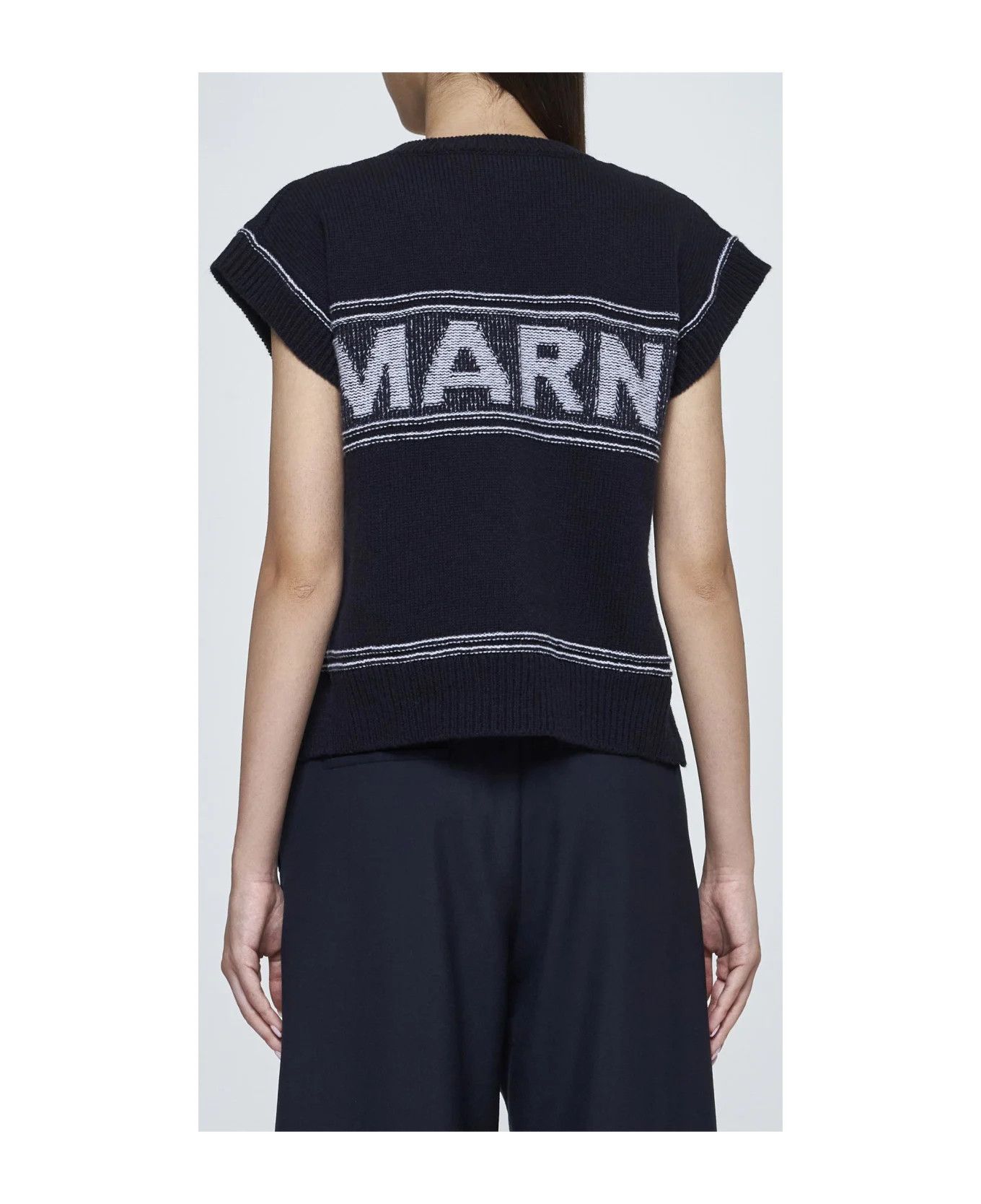 Marni o1y1125 V-neck Sweater in Black/White Size S / US 4 / IT 40 - 4 Thumbnail