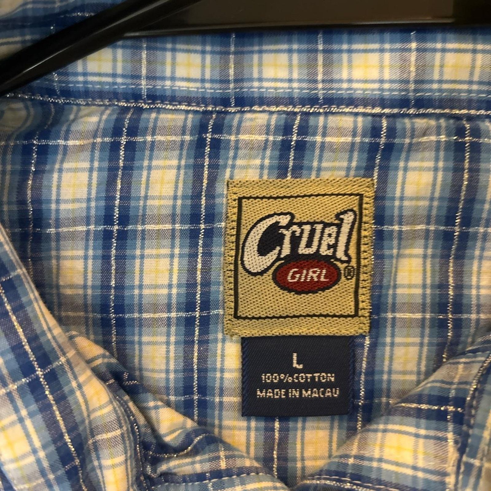 Other Women's y2k Blue/Silver Pearl Snap Plaid Button Down Size L / US 10 / IT 46 - 4 Thumbnail