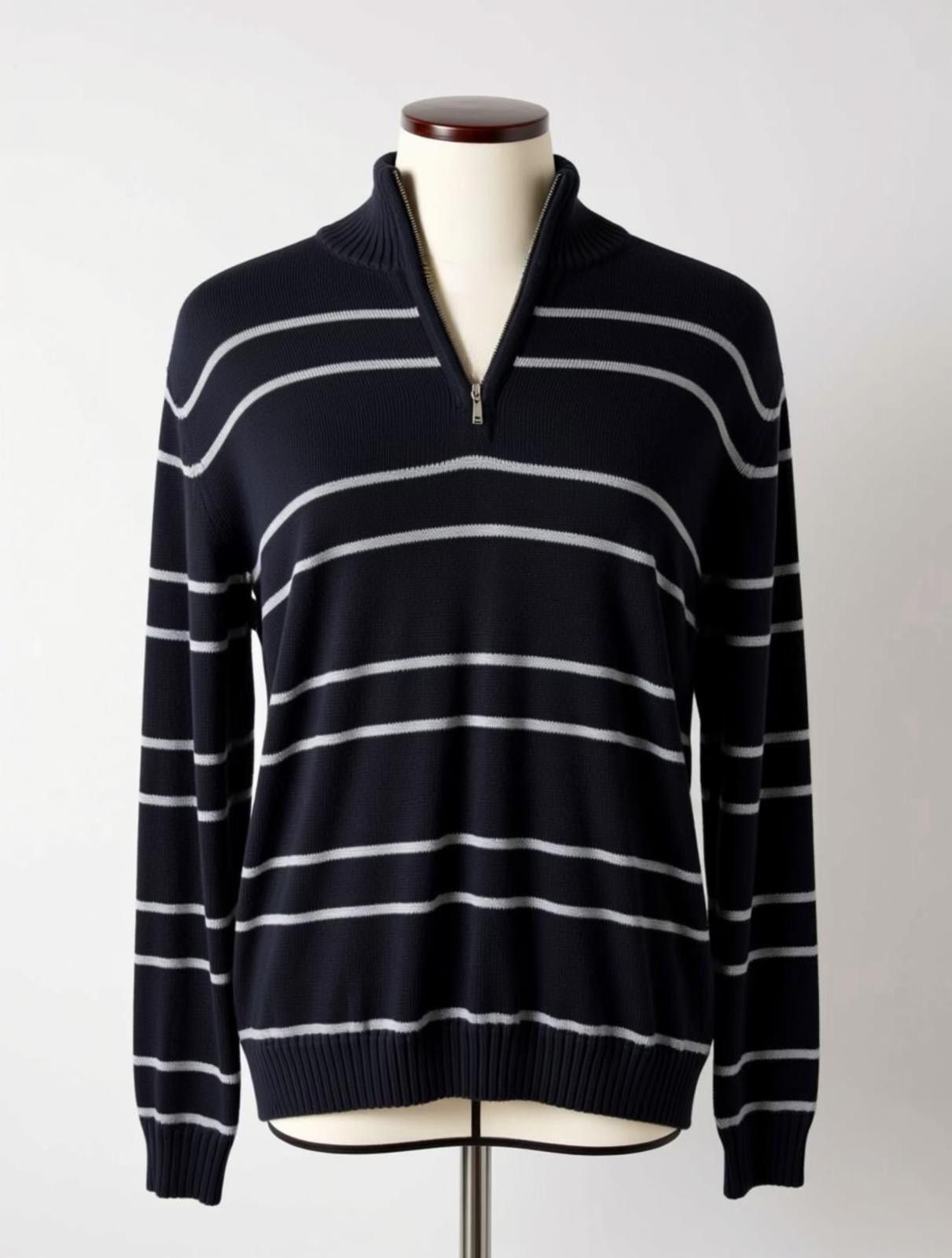Arrow Arrow Men's 100% Cotton Striped Quarter Zip Sweater Size L Size US L / EU 52-54 / 3 - 1 Thumbnail